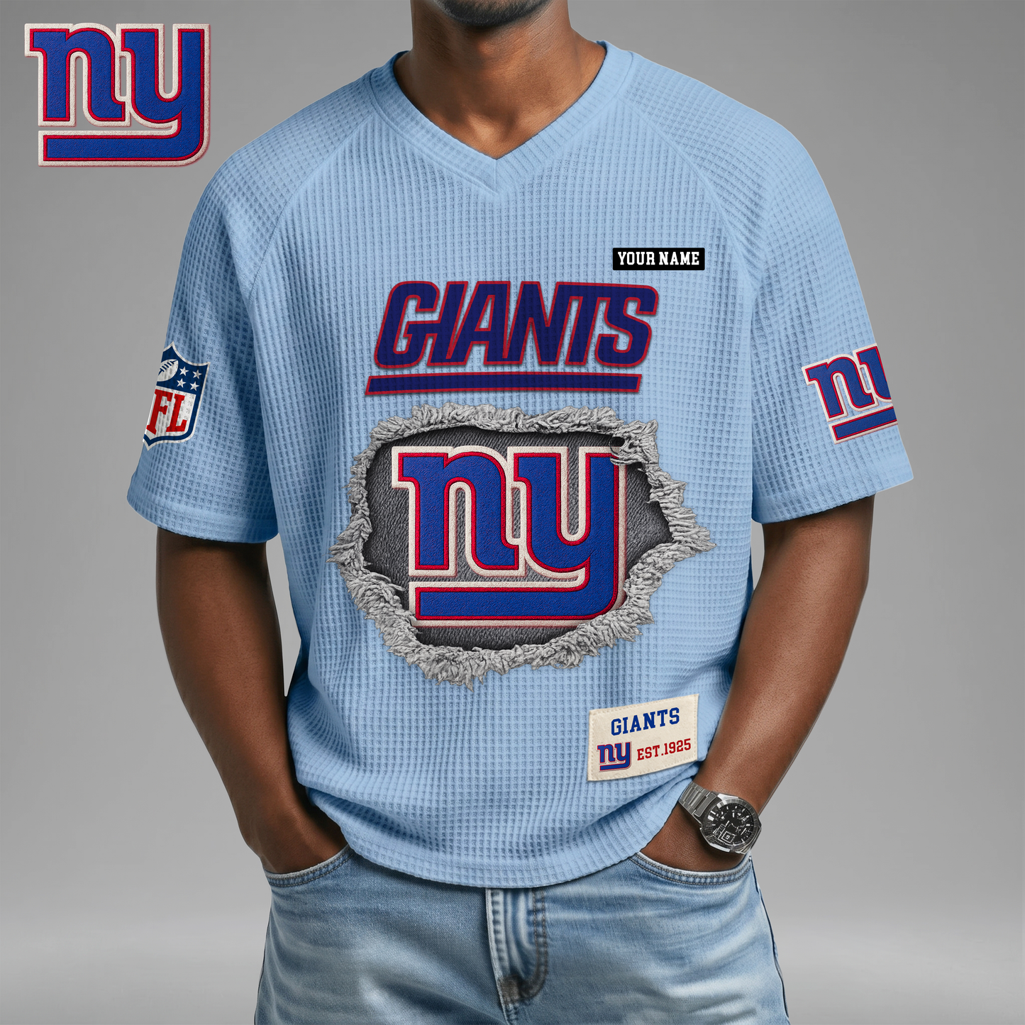PREMIUM NFL X NYG Game Day Waffle V-neck T-shirt 110626