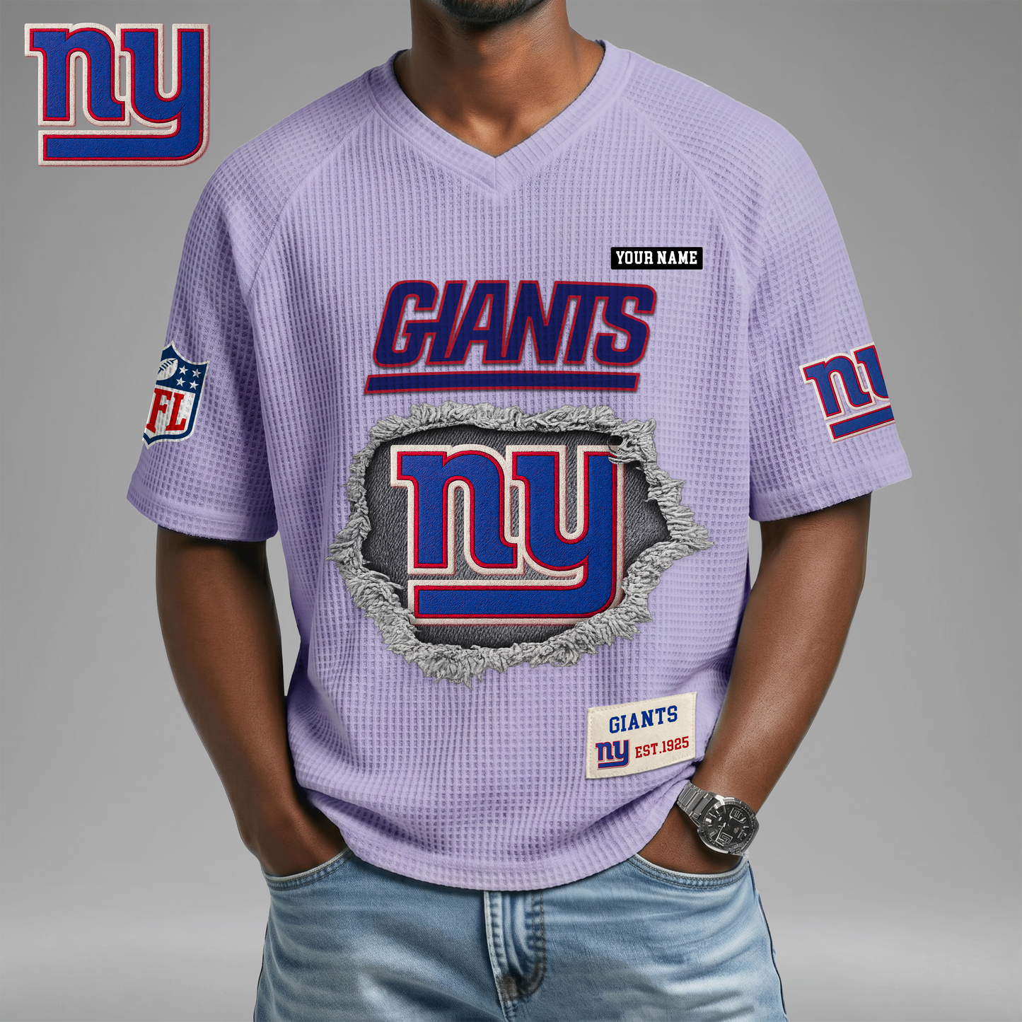 PREMIUM NFL X NYG Game Day Waffle V-neck T-shirt 110626