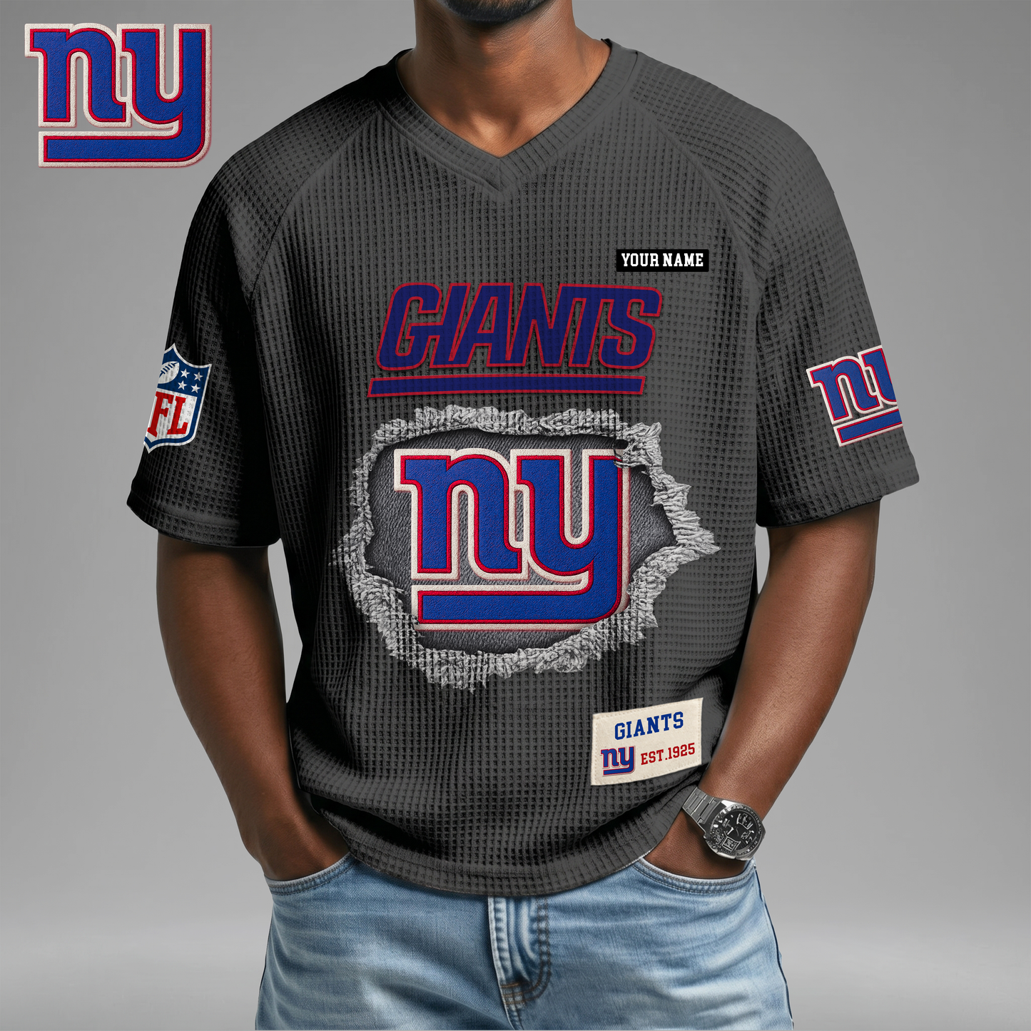 PREMIUM NFL X NYG Game Day Waffle V-neck T-shirt 110626