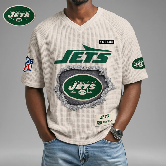 PREMIUM NFL X NYJ Game Day Waffle V-neck T-shirt 110626