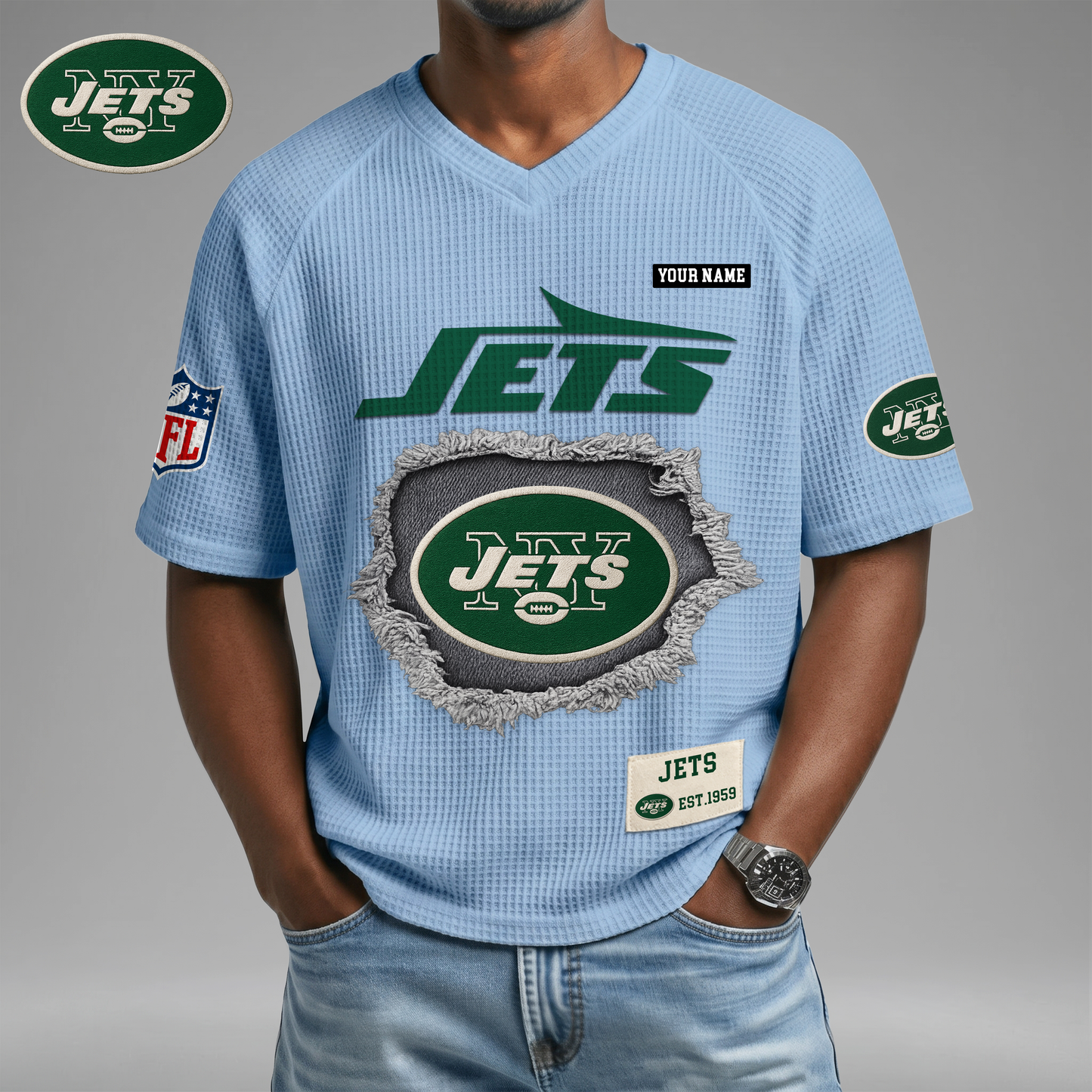 PREMIUM NFL X NYJ Game Day Waffle V-neck T-shirt 110626