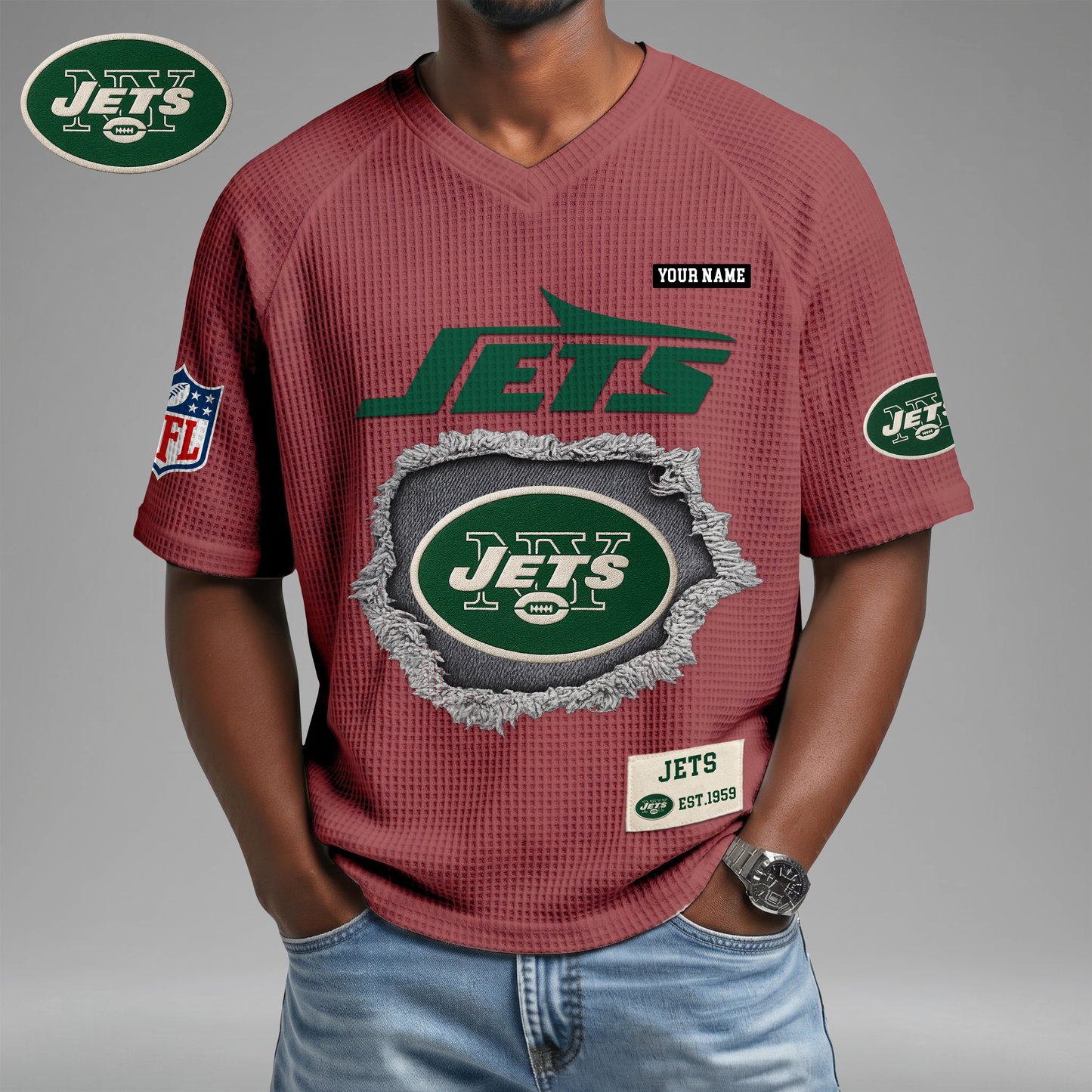 PREMIUM NFL X NYJ Game Day Waffle V-neck T-shirt 110626