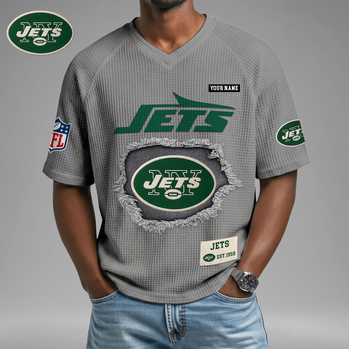 PREMIUM NFL X NYJ Game Day Waffle V-neck T-shirt 110626