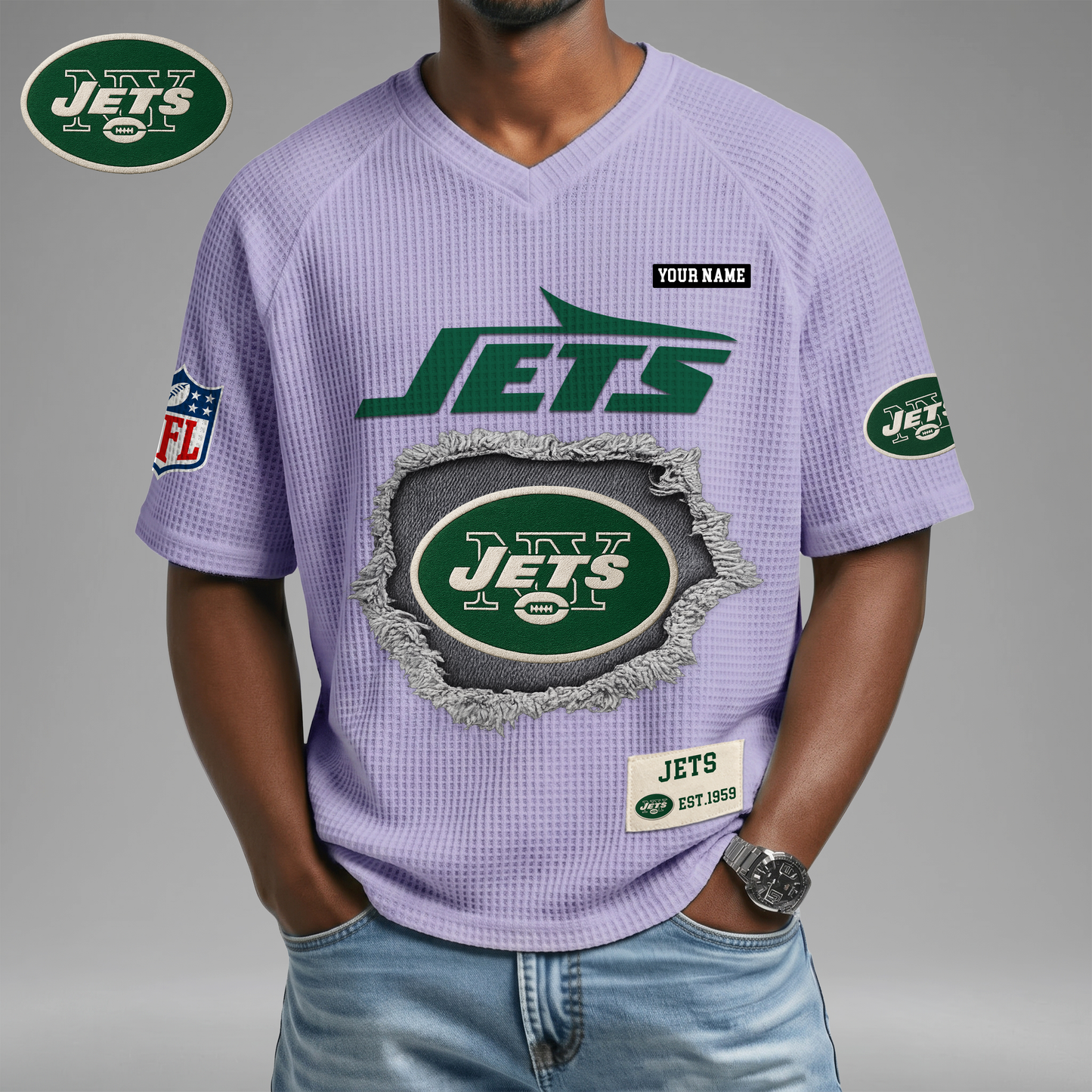 PREMIUM NFL X NYJ Game Day Waffle V-neck T-shirt 110626