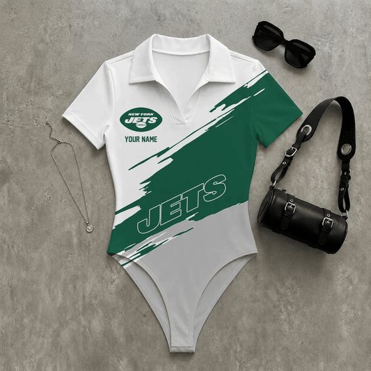 PREMIUM NFL X NYJ Women's Slim-Fit V-Neck Polo Bodysuit NDT LVH 270526