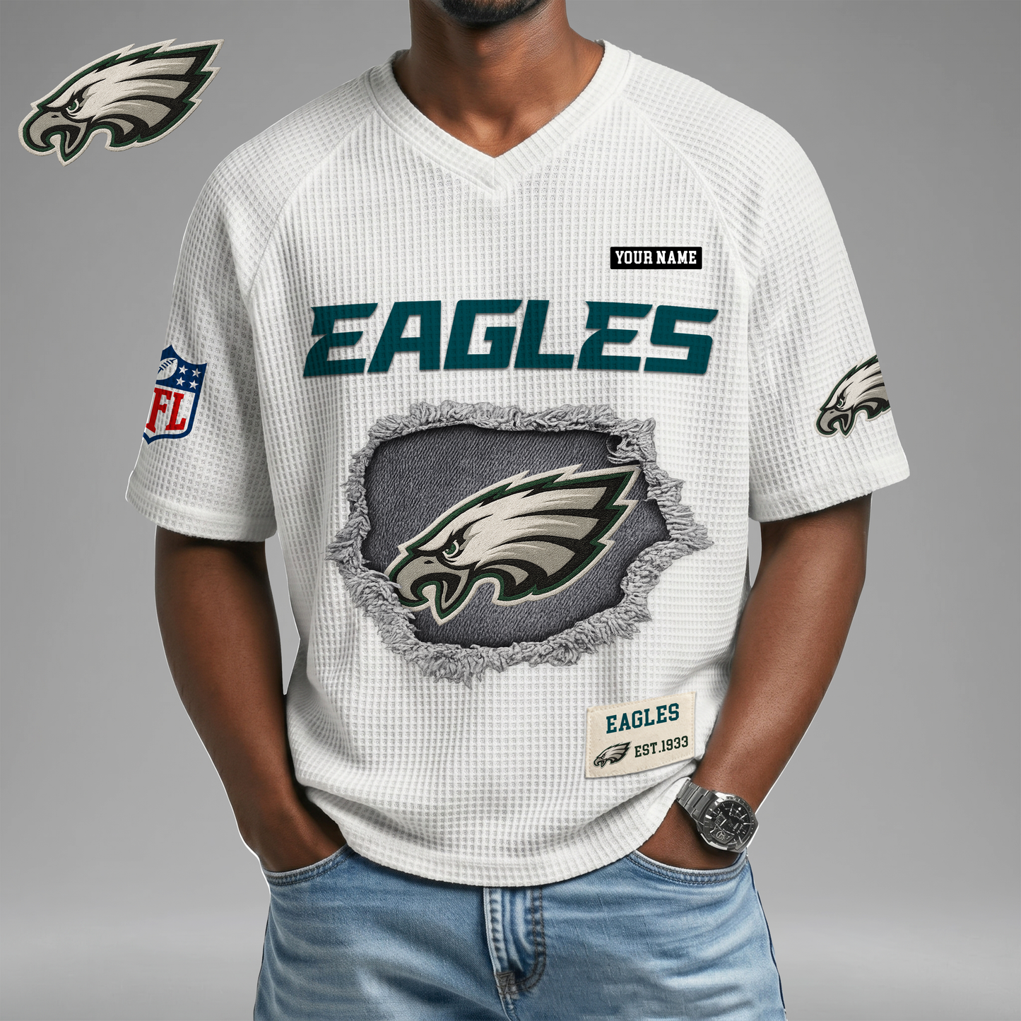 PREMIUM NFL X PE Game Day Waffle V-neck T-shirt 110626
