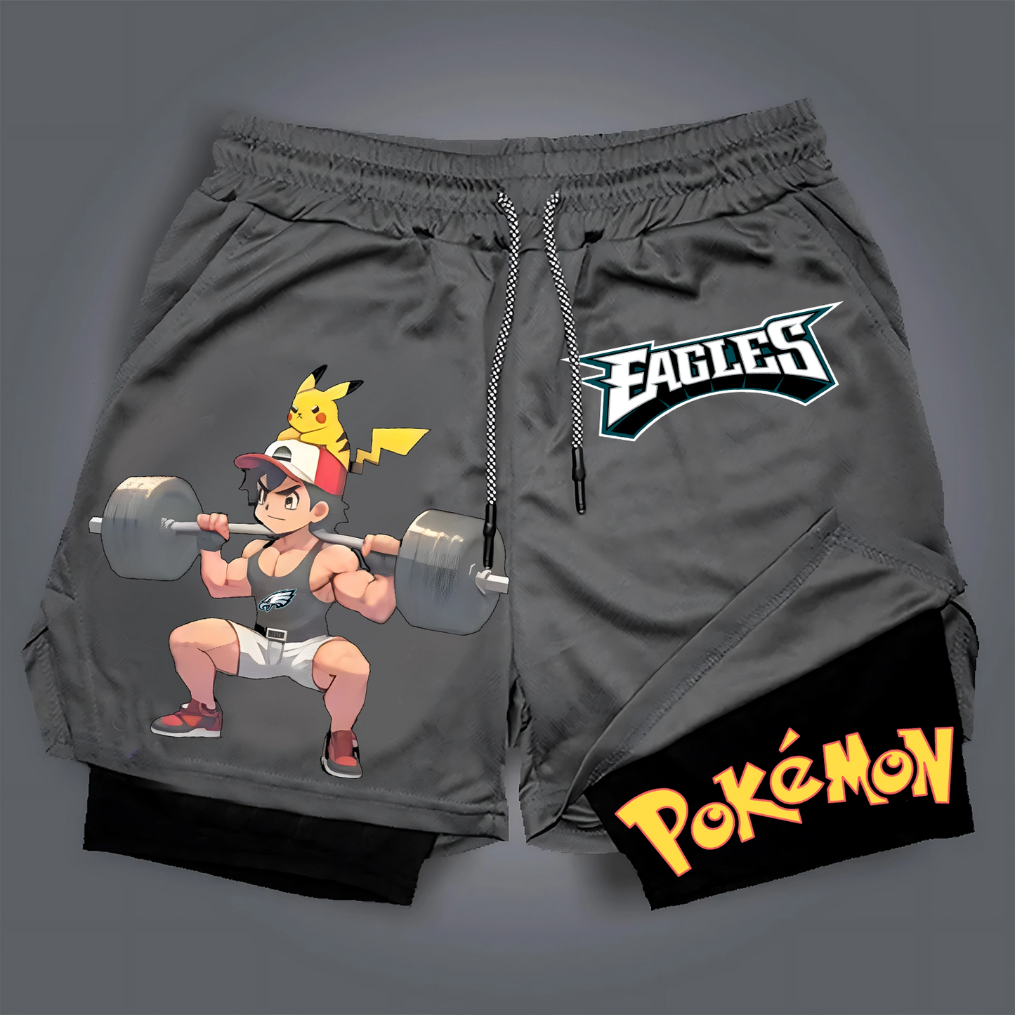 PREMIUM NFL X PHI Casual Pokemon Streetwear Double Layer Shorts NDT TDT125