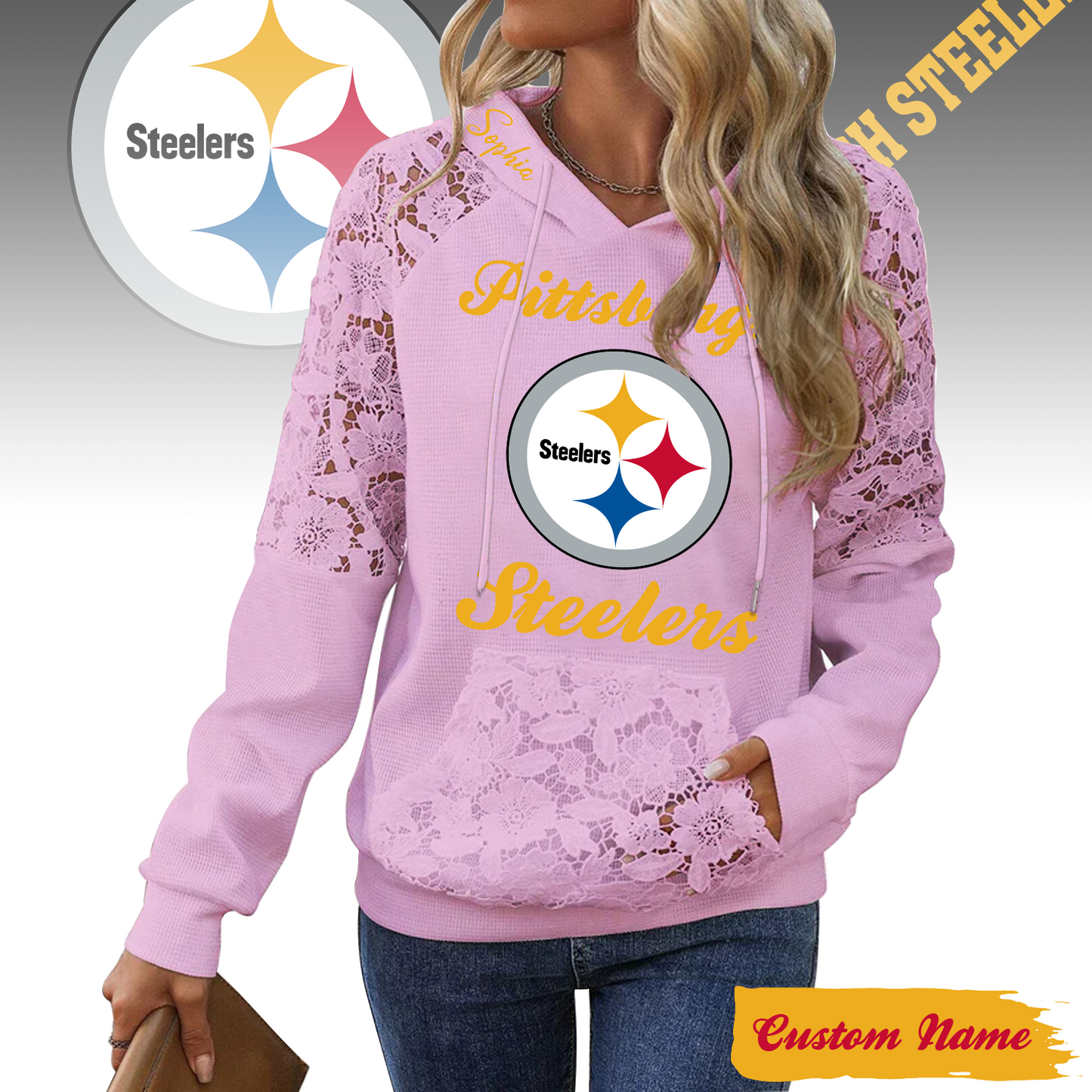 PREMIUM NFL X PIT Women's Lace Paneled Waffle Hoodie With Pockets SHIRT NDT TDT