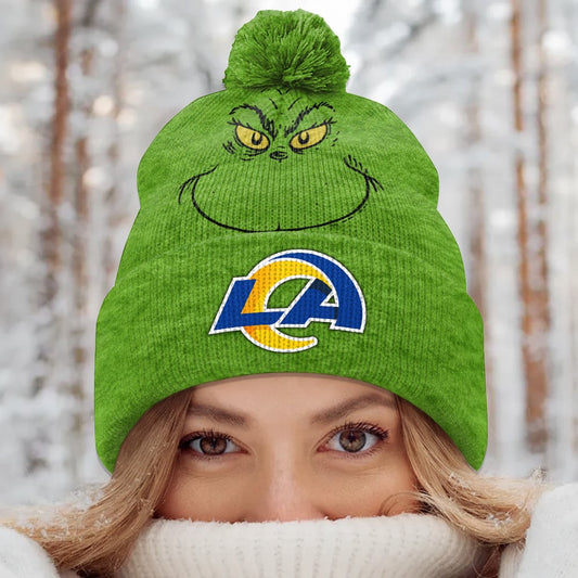 PREMIUM NFL X RAM Green Grinch Beanie Hat Christmas Gifts NDT NHM