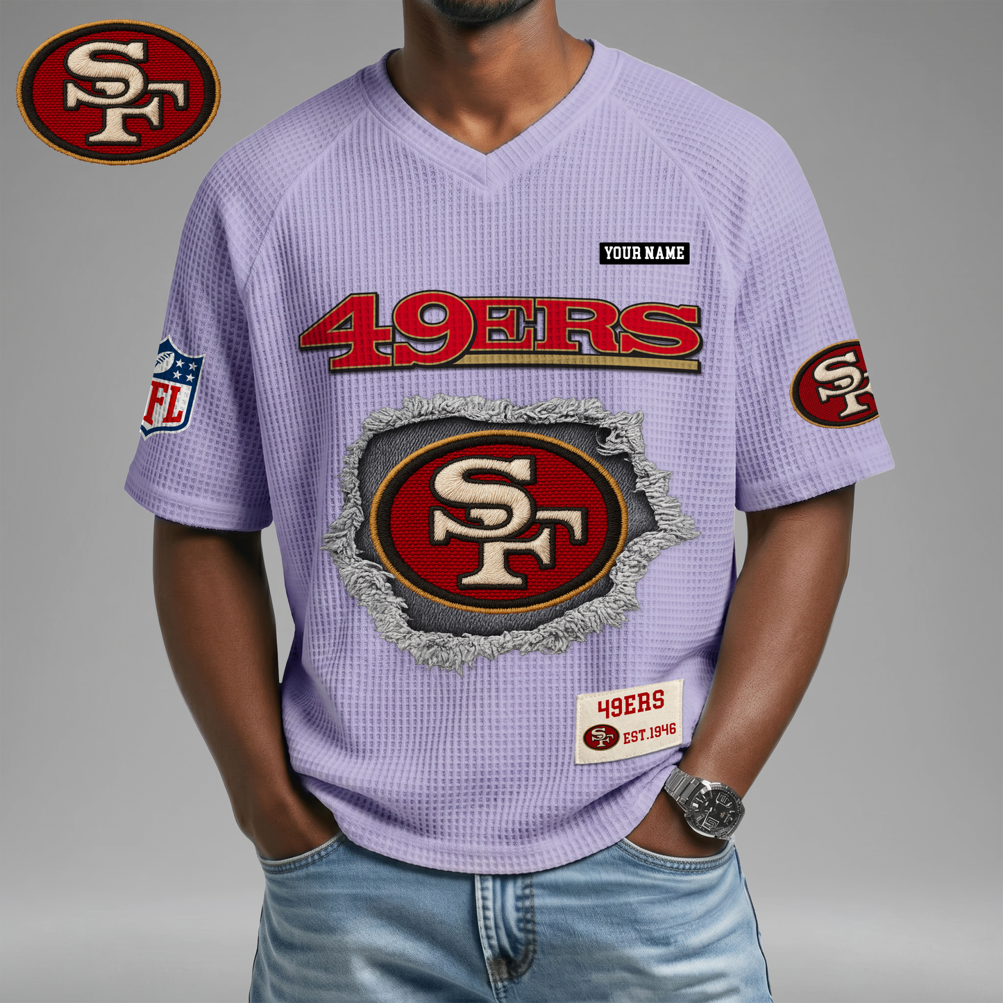 PREMIUM NFL X SF Game Day Waffle V-neck T-shirt 110626