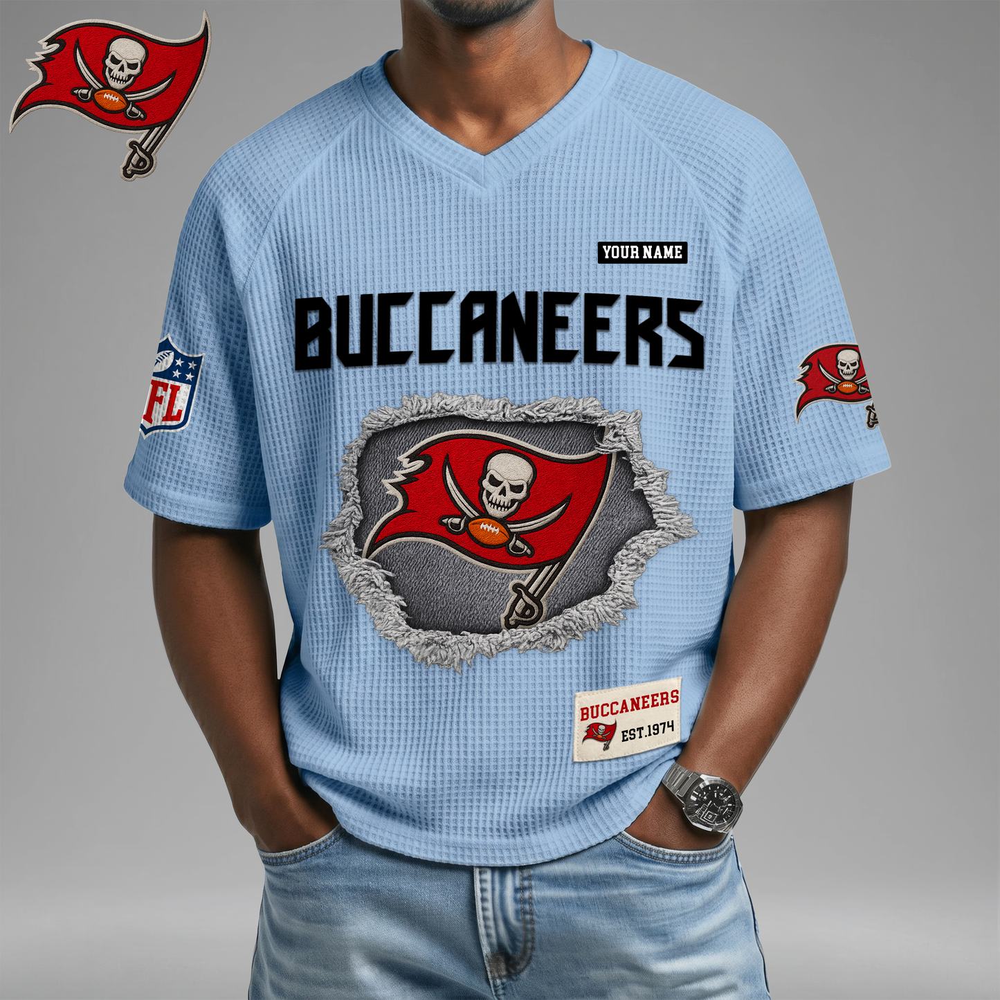 PREMIUM NFL X TBB Game Day Waffle V-neck T-shirt 110626