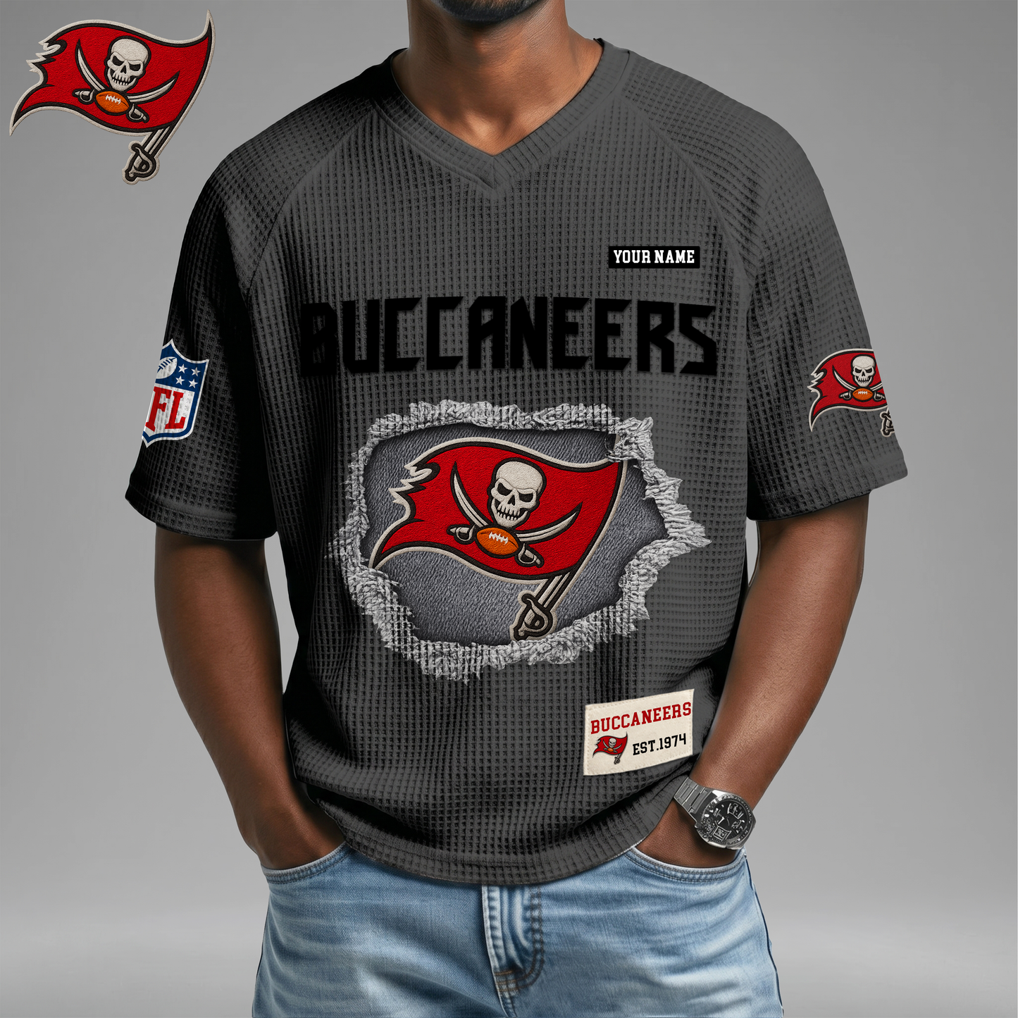 PREMIUM NFL X TBB Game Day Waffle V-neck T-shirt 110626