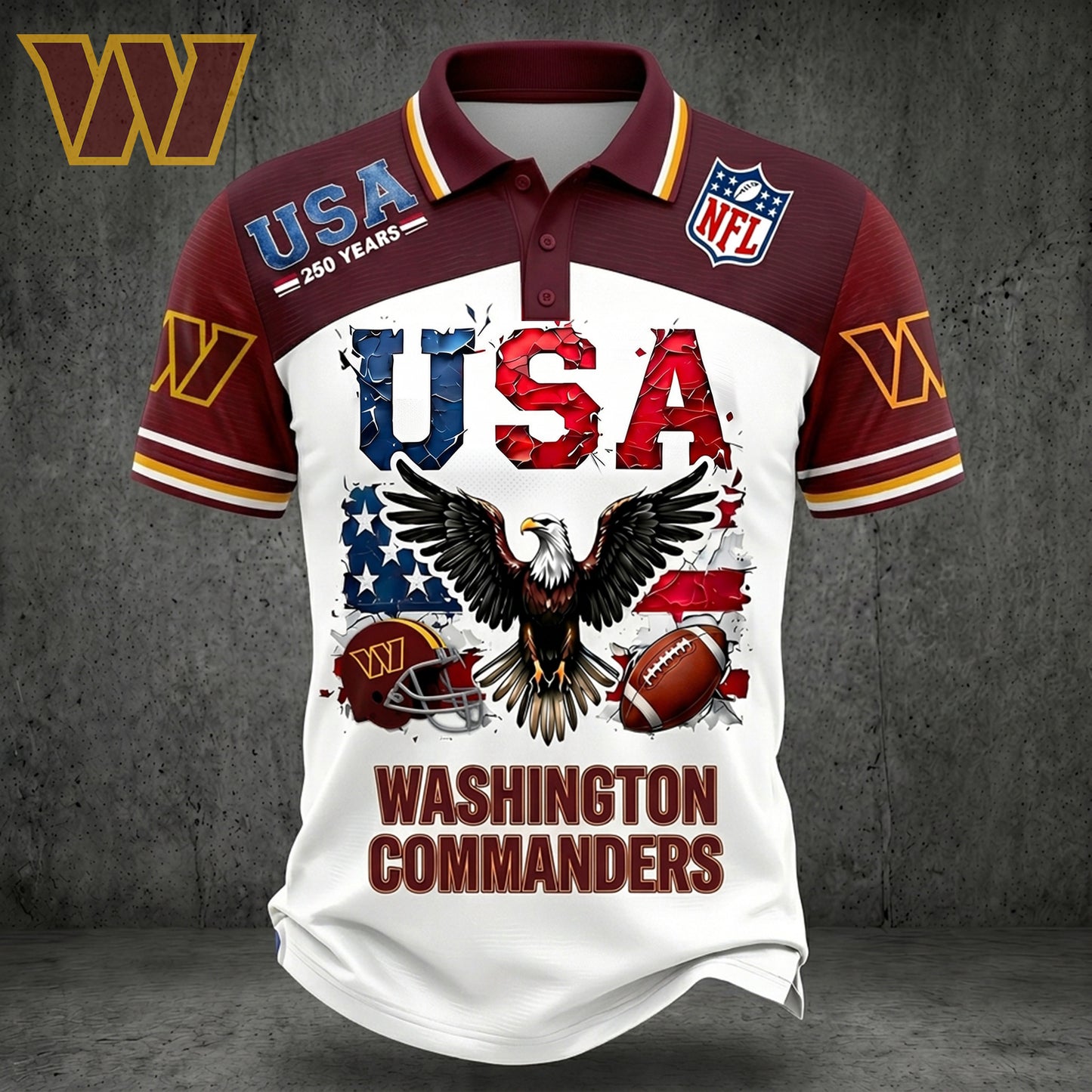 PREMIUM NFL X WAS 250TH Anniversary LUXURY POLO Shirt Shirt 170626