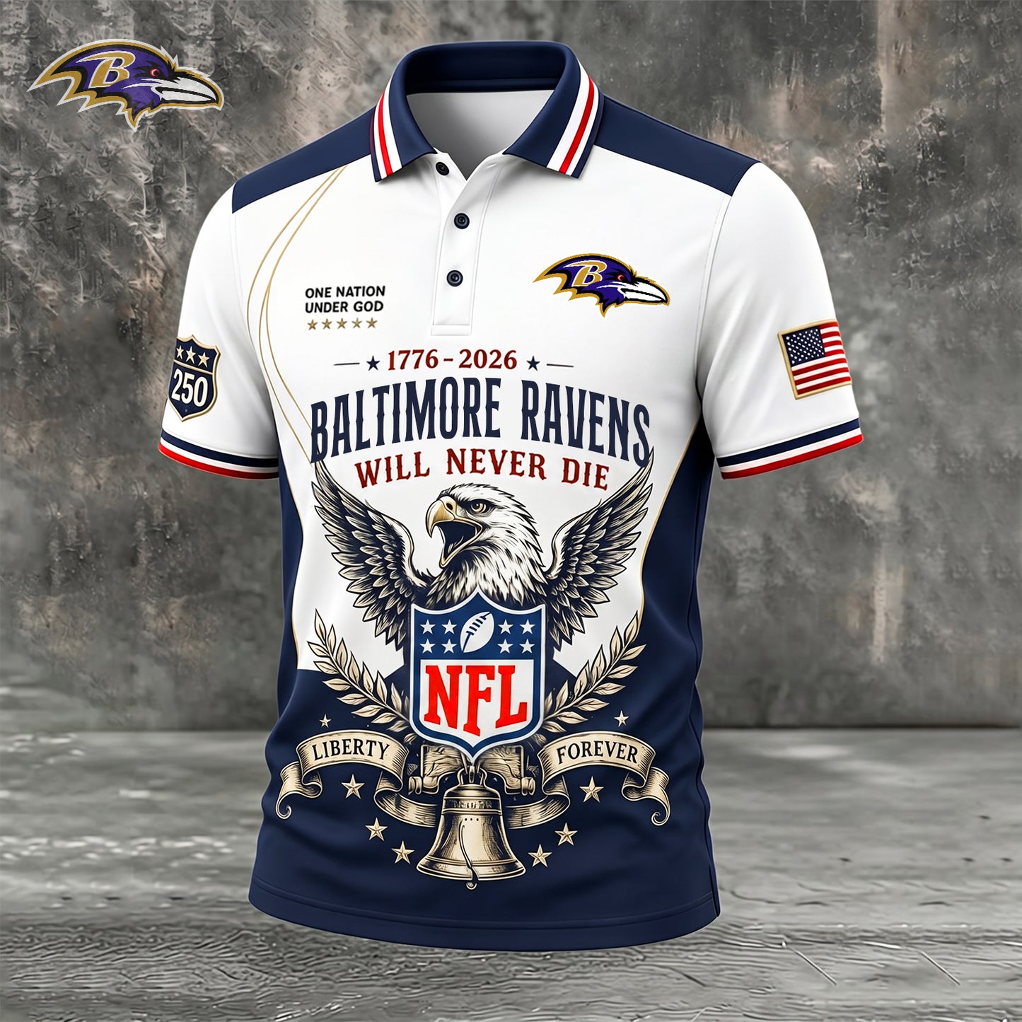 PREMIUM NFL x BAL EXCLUSIVE 250 Years Anniversary Of Freedom POLO SHIRT290626