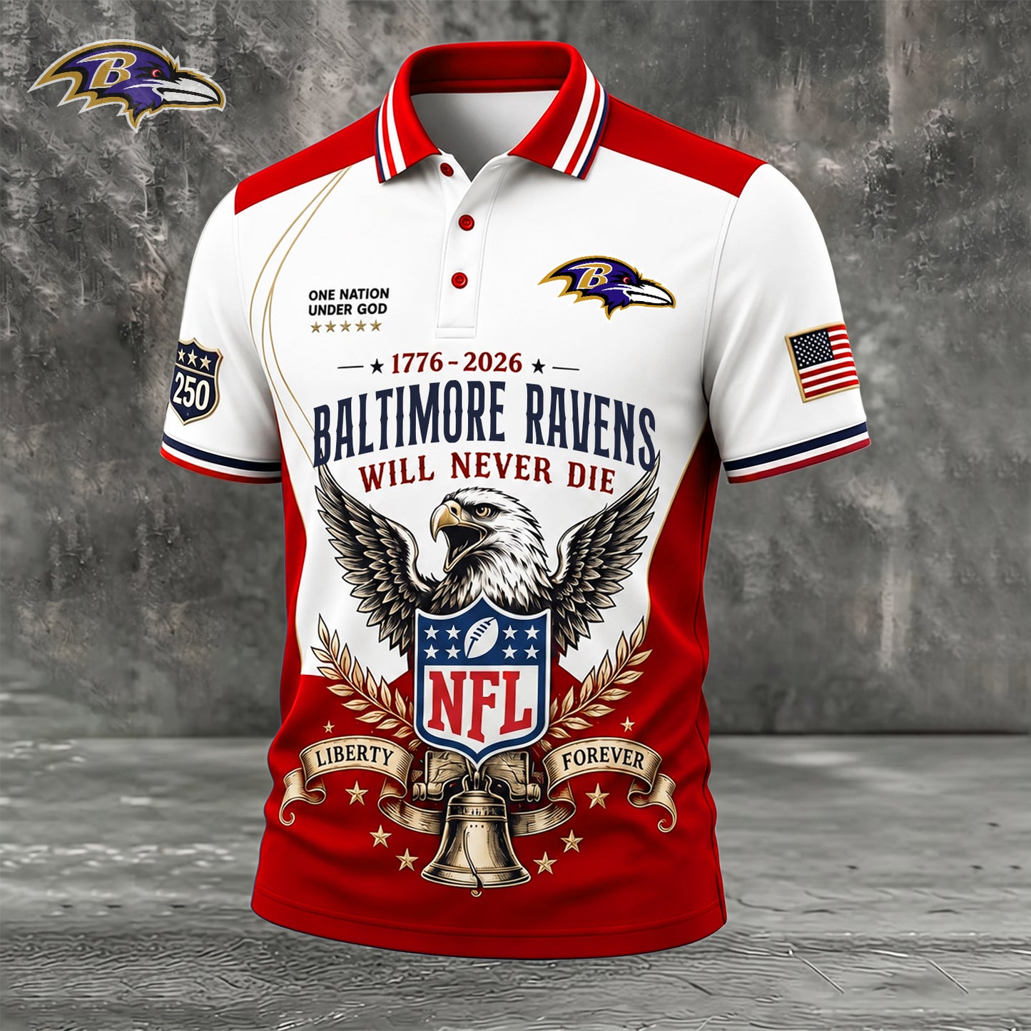 PREMIUM NFL x BAL EXCLUSIVE 250 Years Anniversary Of Freedom POLO SHIRT290626