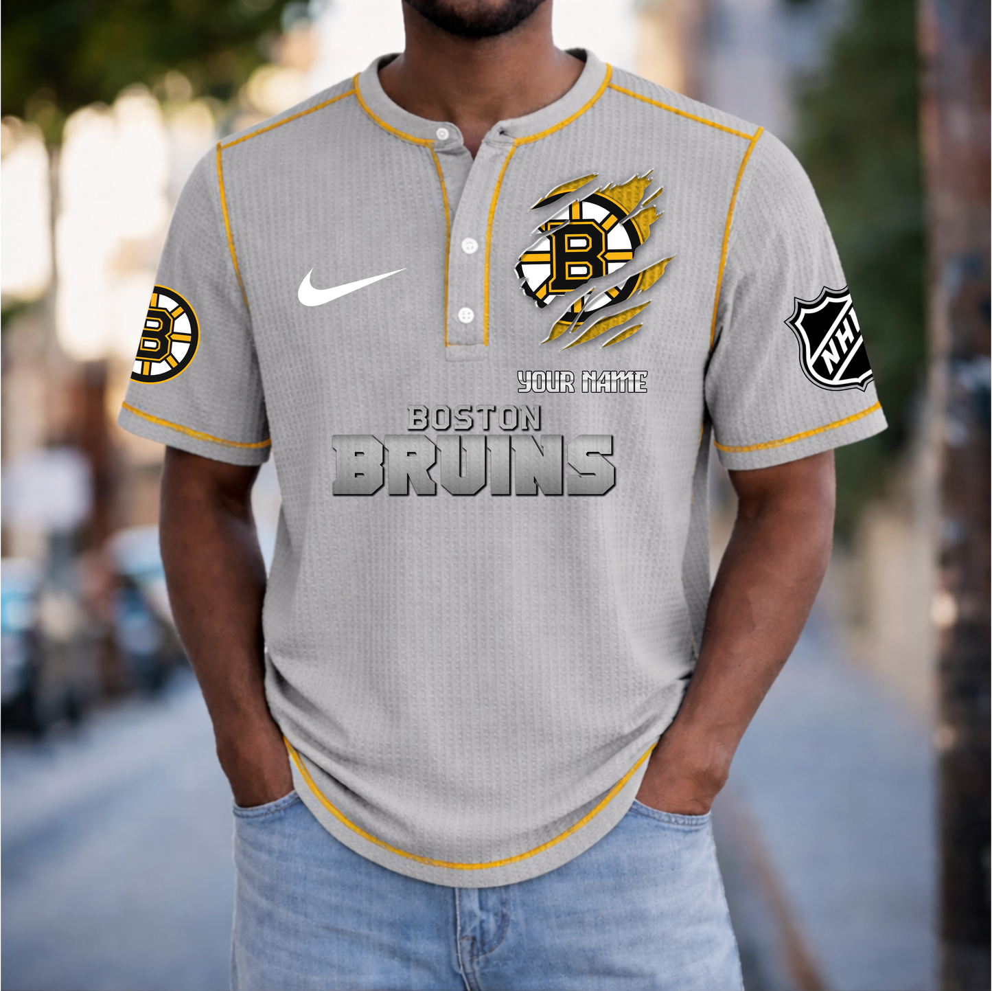 PREMIUM NHL X BB Crew neck button Henry Shirt Limited Editions NDT VHM 20426