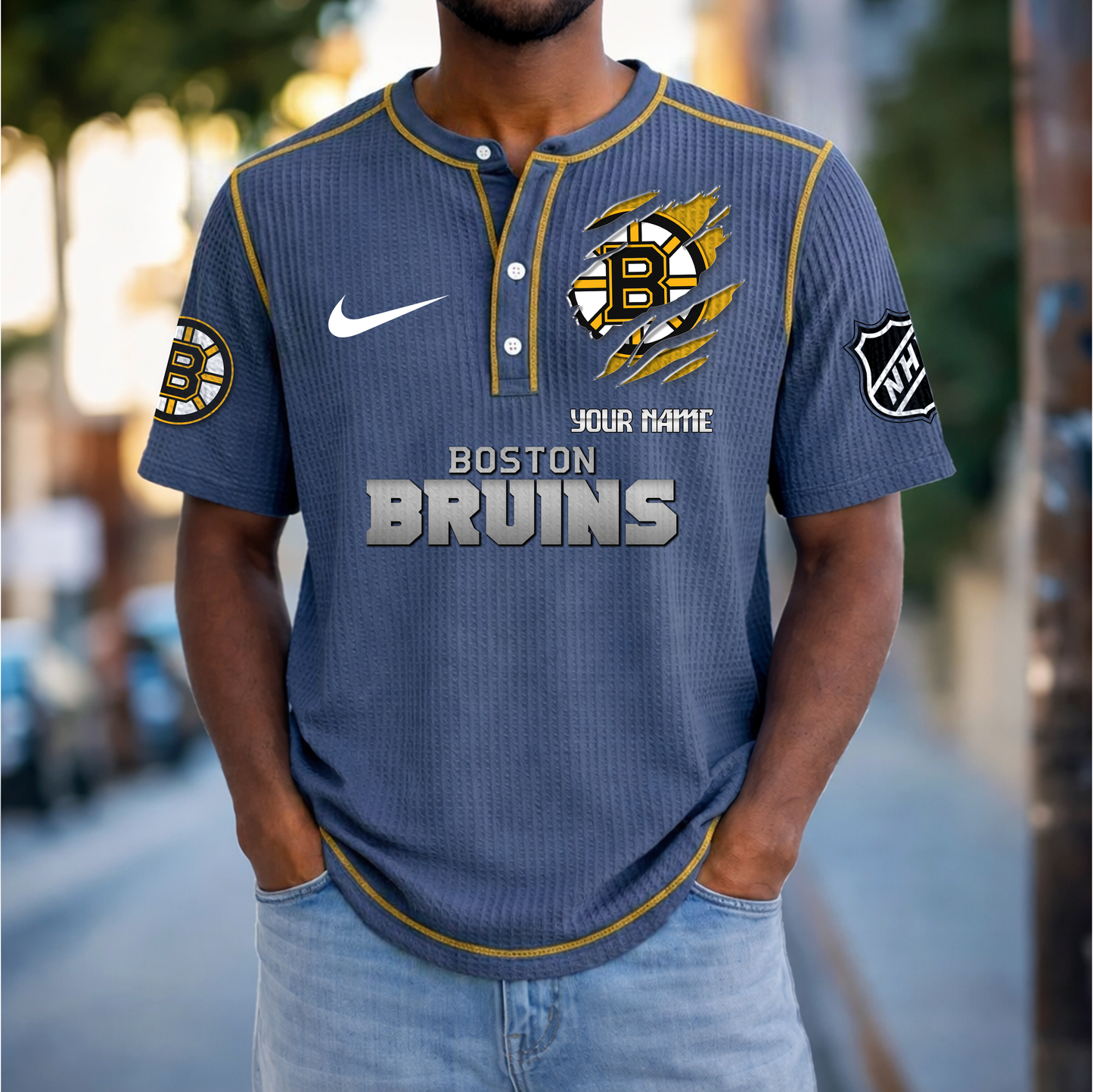 PREMIUM NHL X BB Crew neck button Henry Shirt Limited Editions NDT VHM 20426