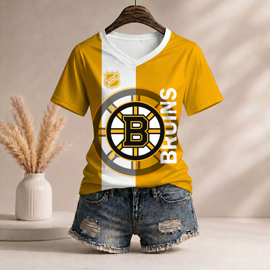 PREMIUM NHL X BB WomenŸ??s Casual Loose Stripe V-Neck T-Shirt NDT VHM 290526