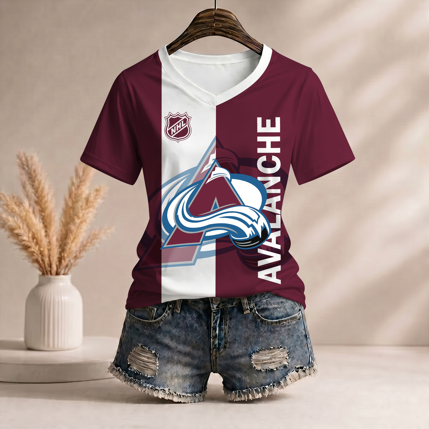 PREMIUM NHL X CA WomenŸ??s Casual Loose Stripe V-Neck T-Shirt NDT VHM 290526