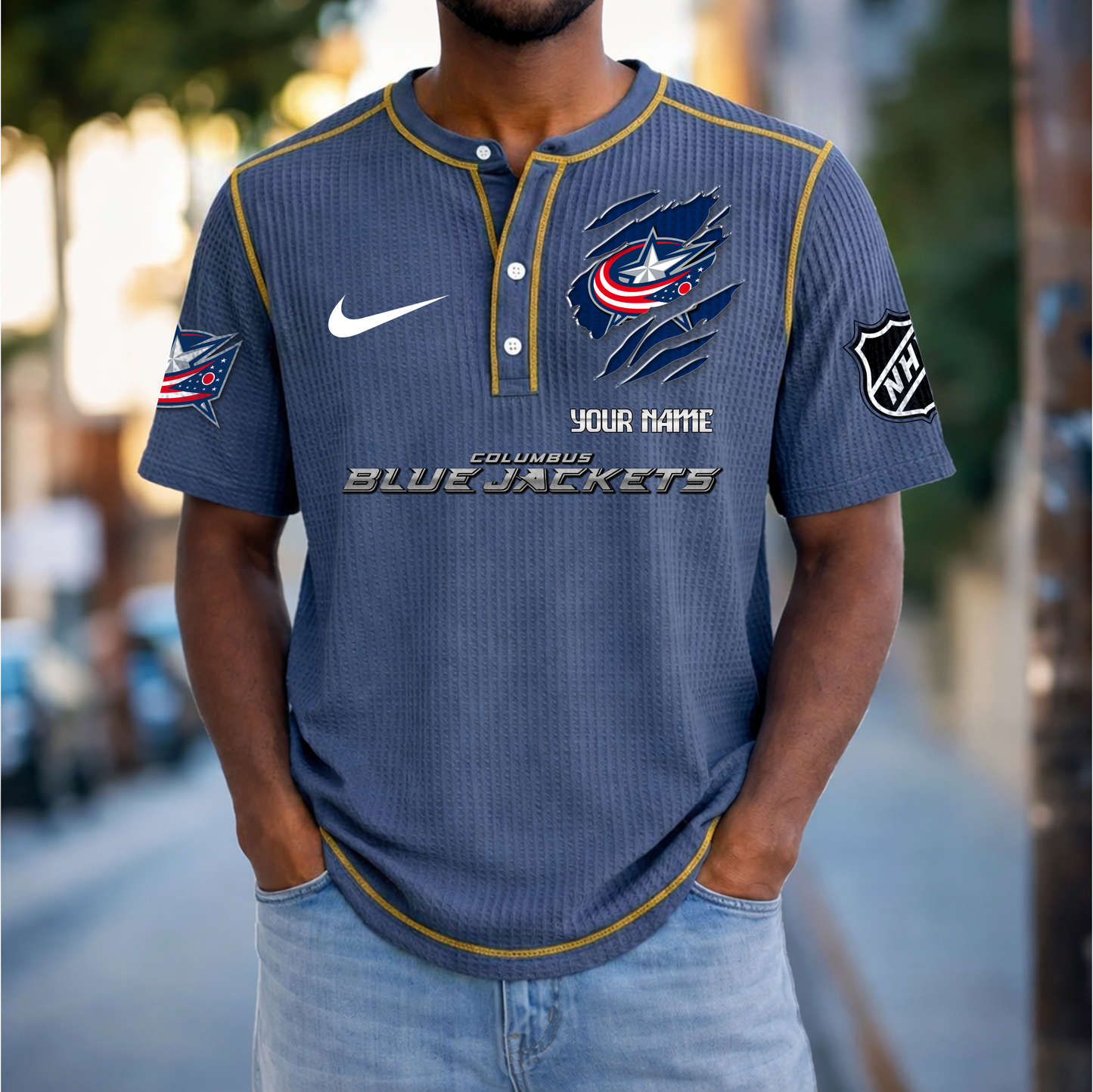 PREMIUM NHL X CBJ Crew neck button Henry Shirt Limited Editions NDT VHM 20426