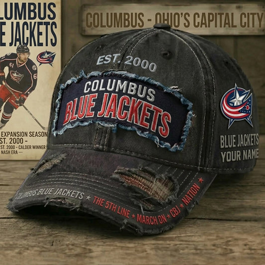 PREMIUM NHL X CBJ Denim Washed Custom Name HAT NDT NHM 050526