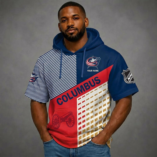 PREMIUM NHL X CBJ Short Sleeve Hoodie SHIRT FOR SUMMER HOLIDAY V3 NDT NHM 180526