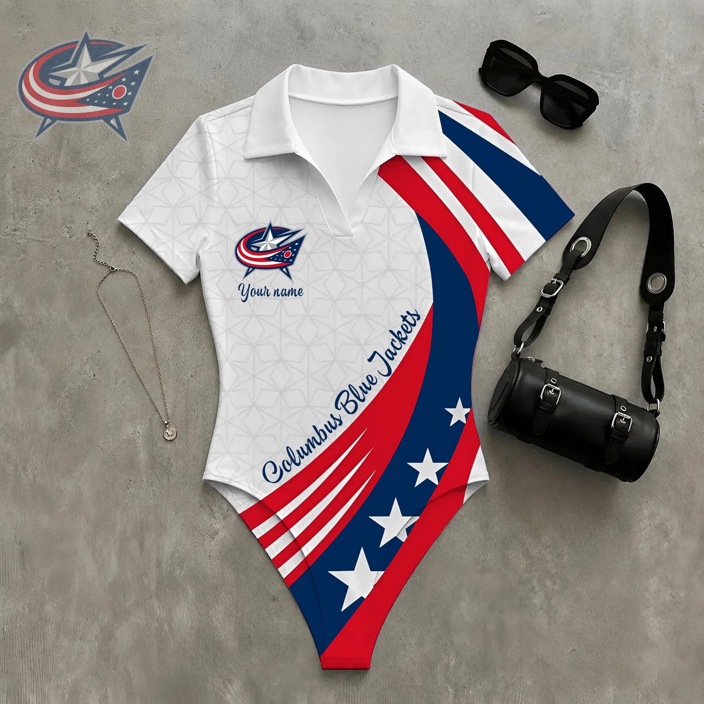 PREMIUM NHL X CBJ WomenŸ??s Slim-Fit V-Neck Polo Bodysuit NDT NHM 270526