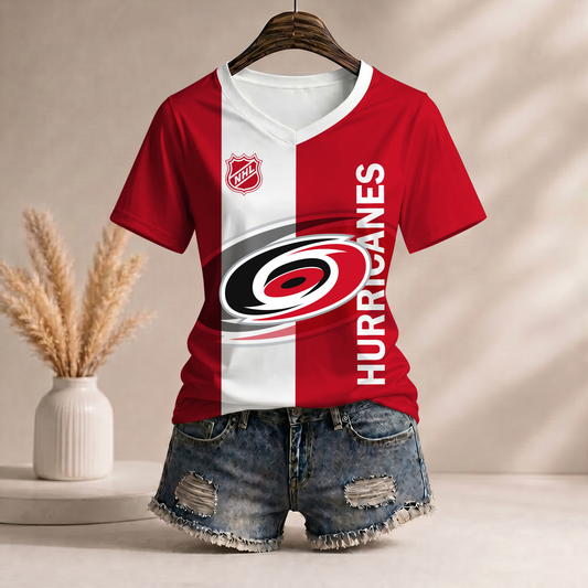 PREMIUM NHL X CH WomenŸ??s Casual Loose Stripe V-Neck T-Shirt NDT VHM 290526