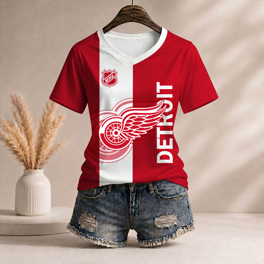 PREMIUM NHL X DRW WomenŸ??s Casual Loose Stripe V-Neck T-Shirt NDT VHM 290526