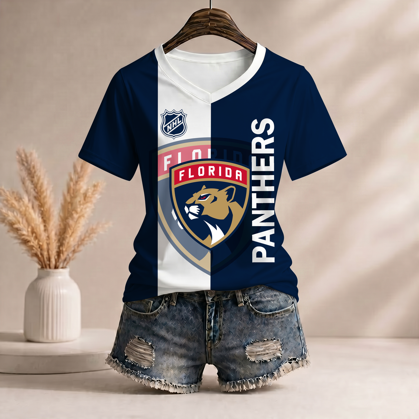 PREMIUM NHL X FP WomenŸ??s Casual Loose Stripe V-Neck T-Shirt NDT VHM 290526