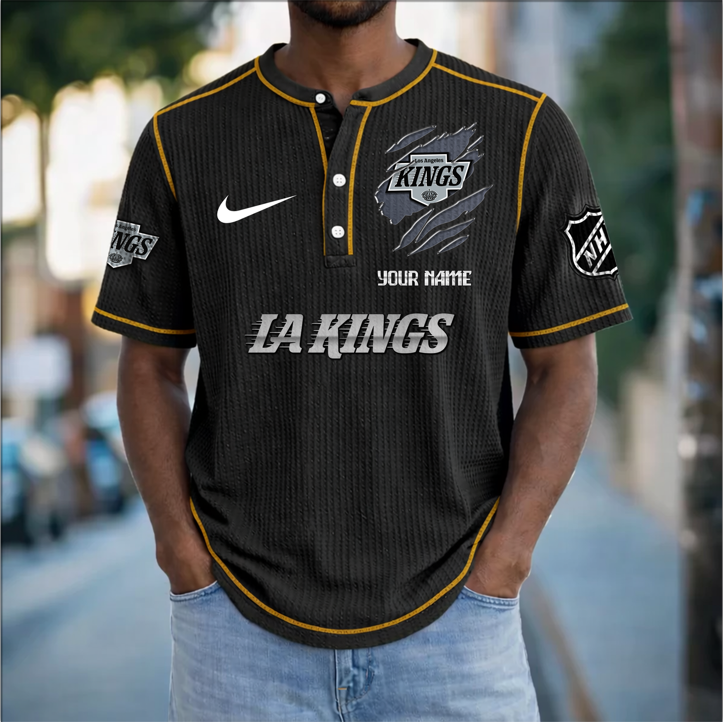 PREMIUM NHL X LAK Crew neck button Henry Shirt Limited Editions NDT VHM 20426