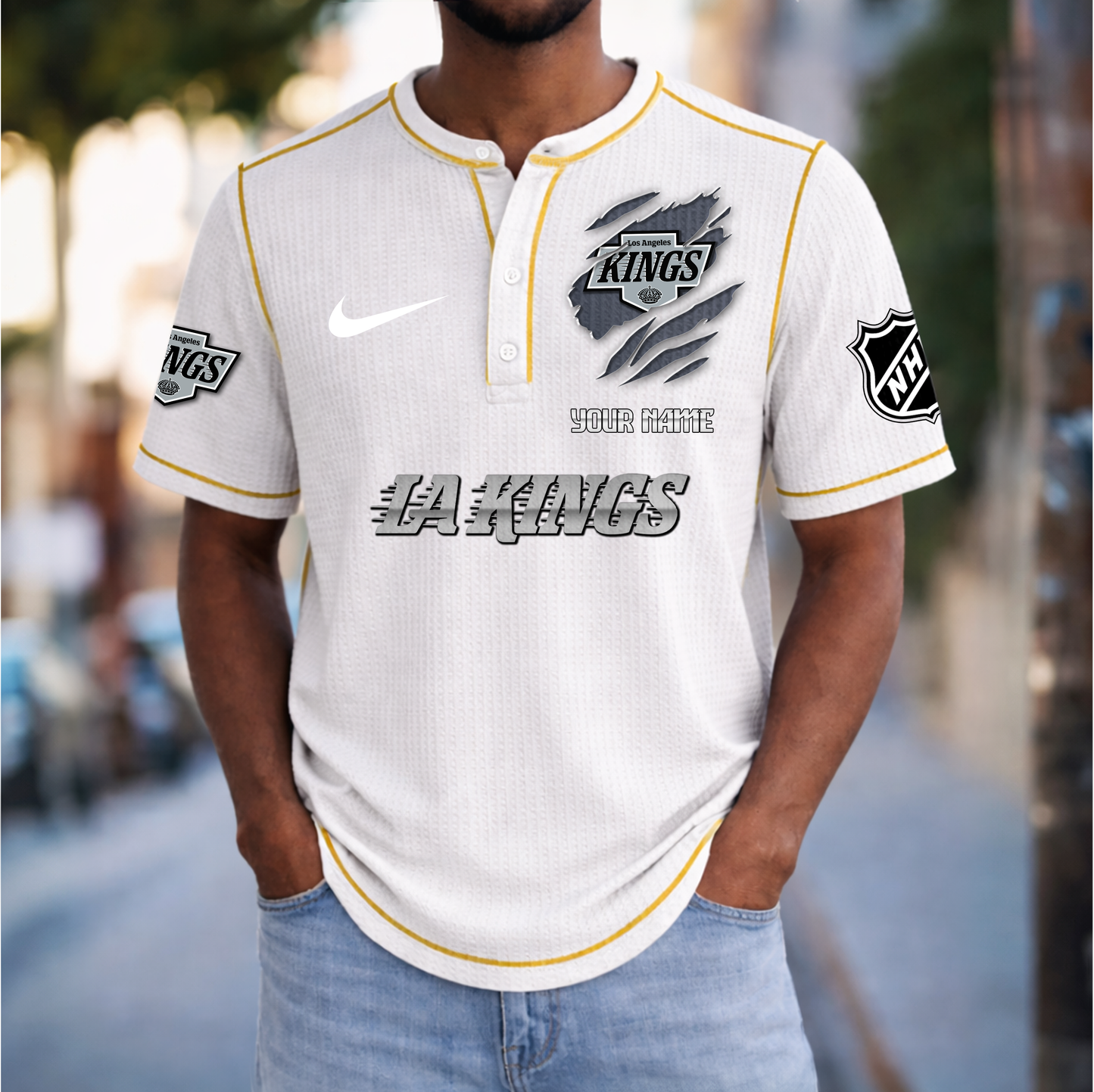 PREMIUM NHL X LAK Crew neck button Henry Shirt Limited Editions NDT VHM 20426