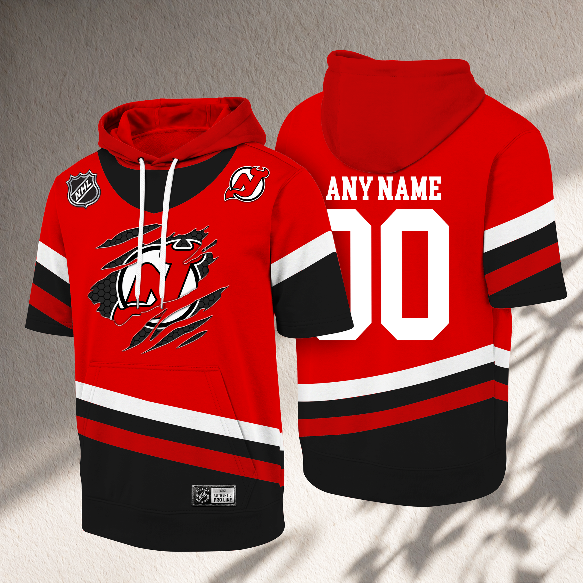 PREMIUM NHL X NJD CRACK Short Sleeve Hoodie SHIRT NDT VHM 150526