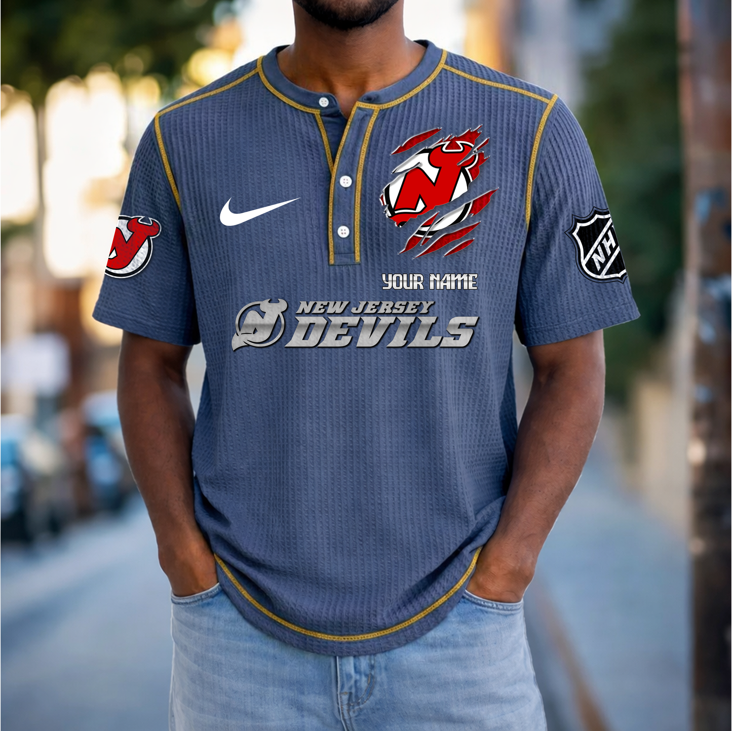 PREMIUM NHL X NJD Crew neck button Henry Shirt Limited Editions NDT VHM 20426