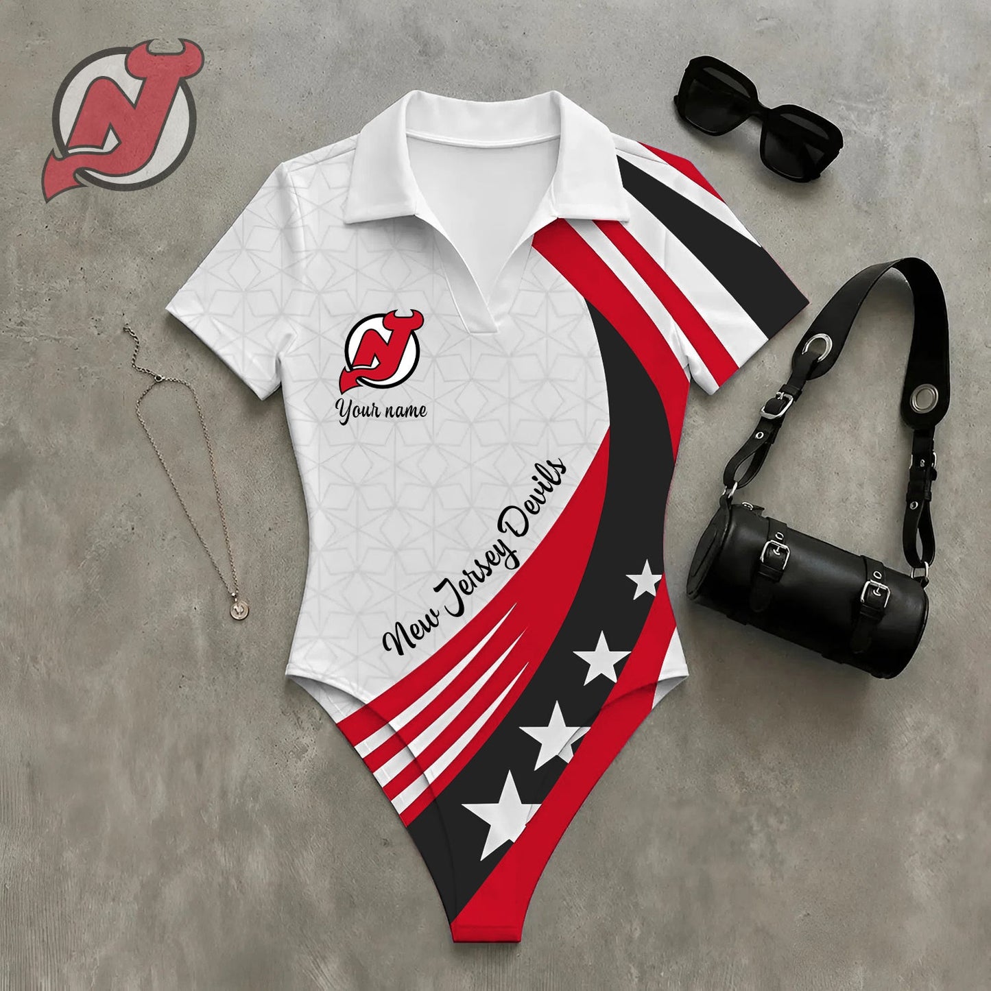 PREMIUM NHL X NJD WomenŸ??s Slim-Fit V-Neck Polo Bodysuit NDT NHM 270526