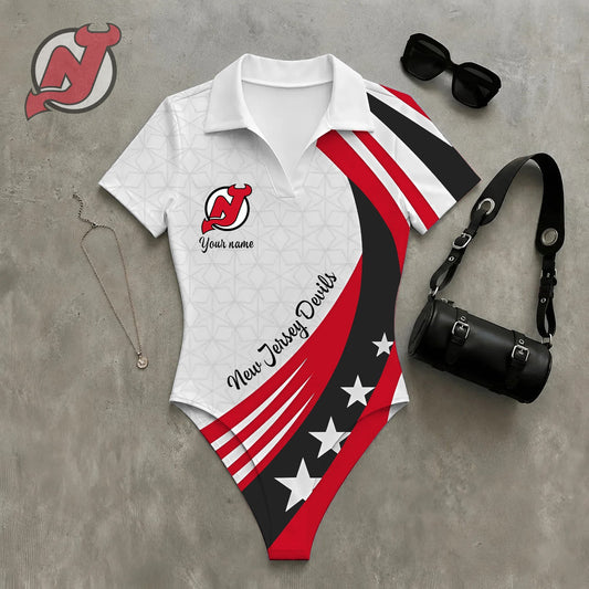 PREMIUM NHL X NJD WomenŸ??s Slim-Fit V-Neck Polo Bodysuit NDT NHM 270526
