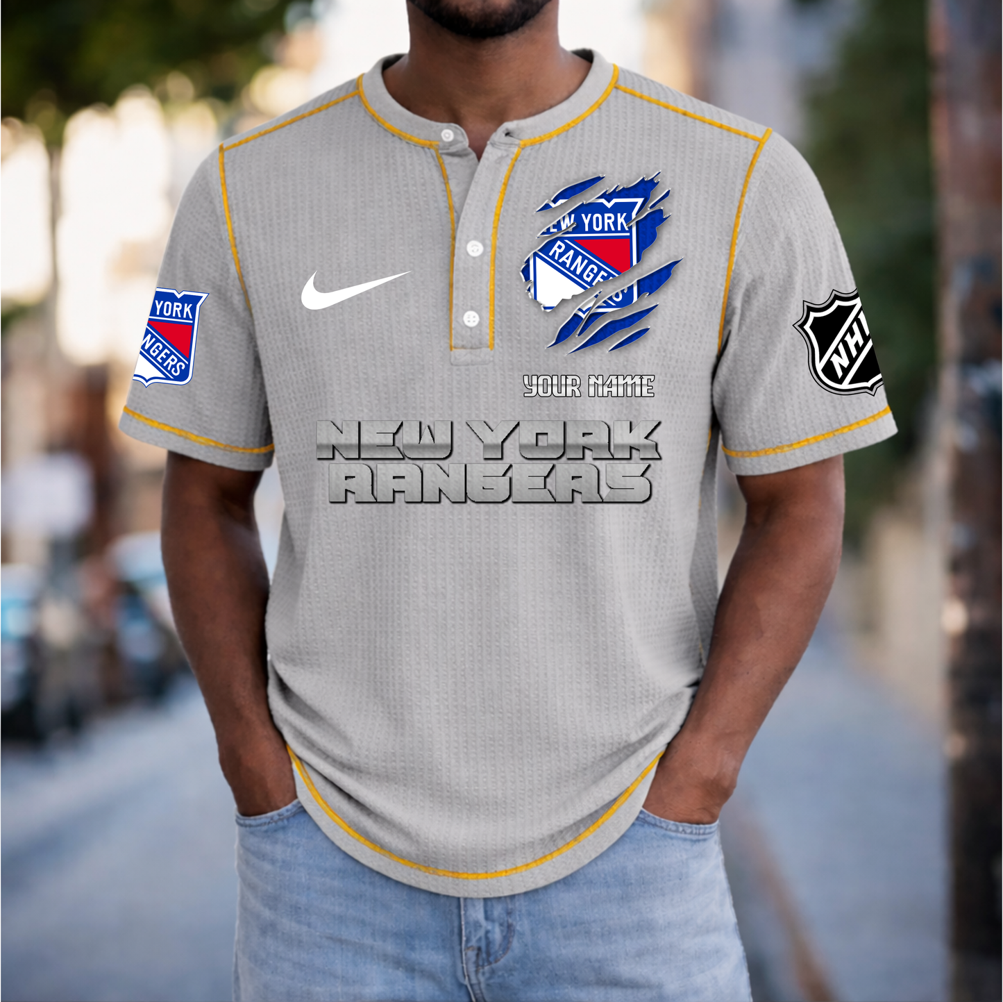 PREMIUM NHL X NYR Crew neck button Henry Shirt Limited Editions NDT VHM 20426