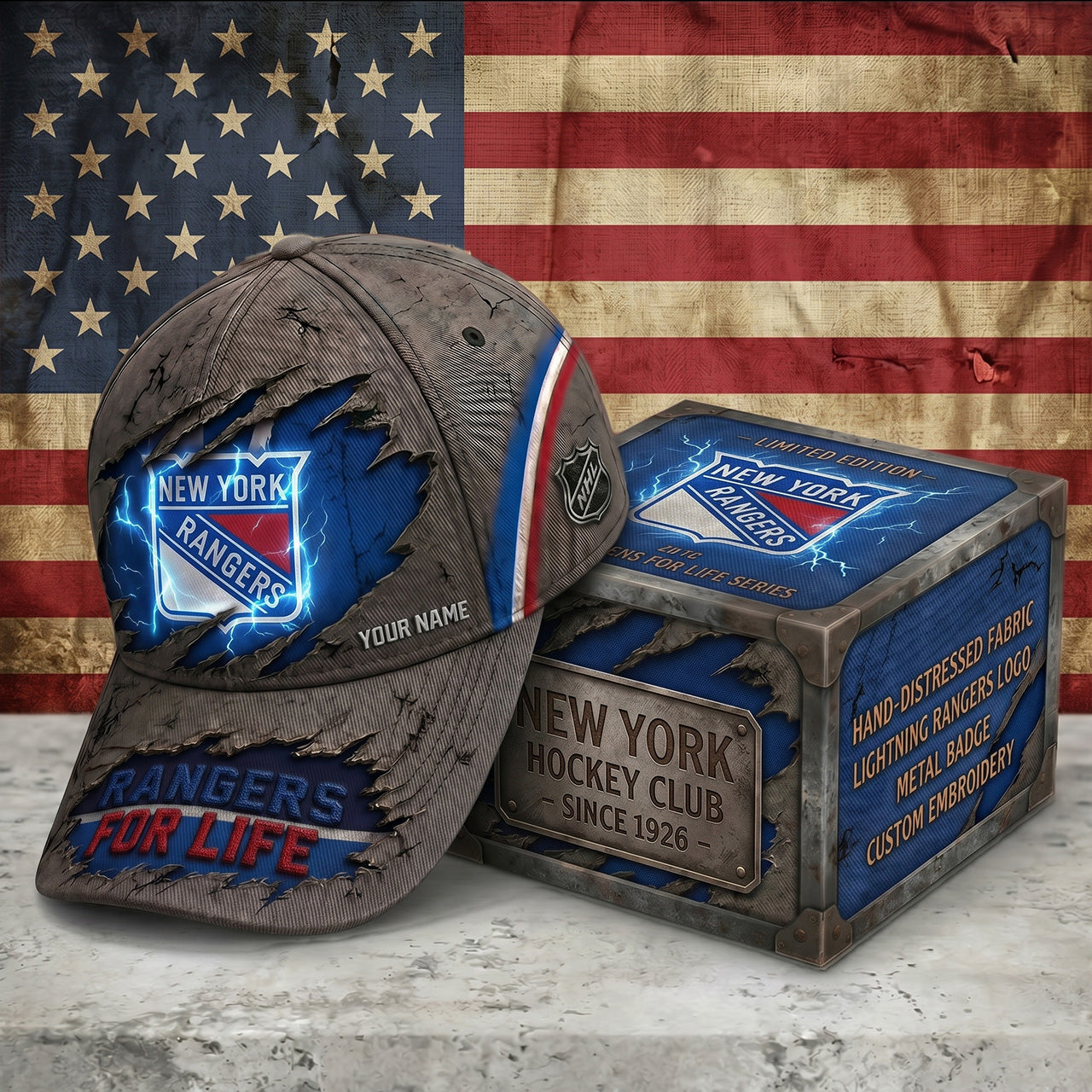PREMIUM NHL X NYR RETRO VINTAGE CUSTOM NAME HAT LIMIED EDITIONS NDT NTN 190526