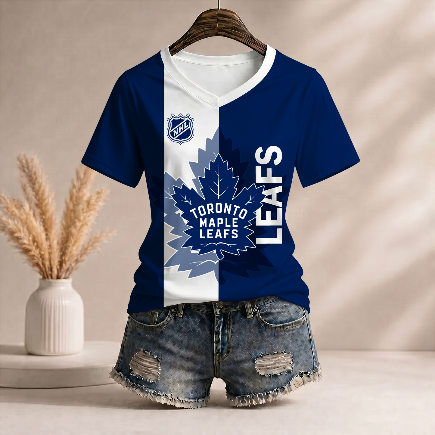 PREMIUM NHL X TML WomenŸ??s Casual Loose Stripe V-Neck T-Shirt NDT VHM 290526