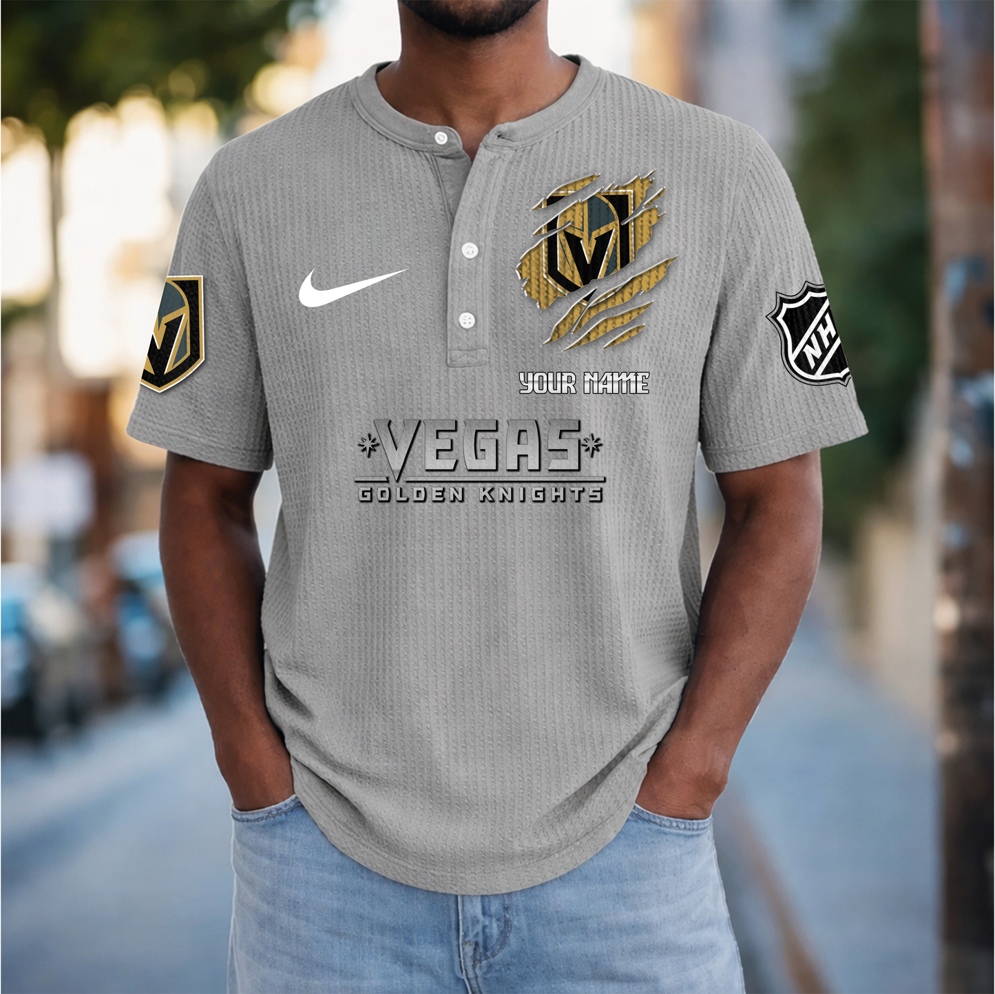 PREMIUM NHL X VGK Crew neck button Henry Shirt Limited Editions NDT VHM 20426