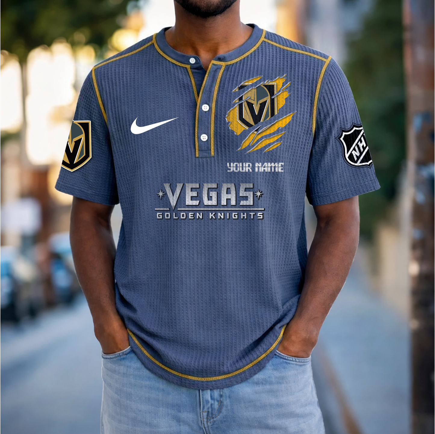 PREMIUM NHL X VGK Crew neck button Henry Shirt Limited Editions NDT VHM 20426