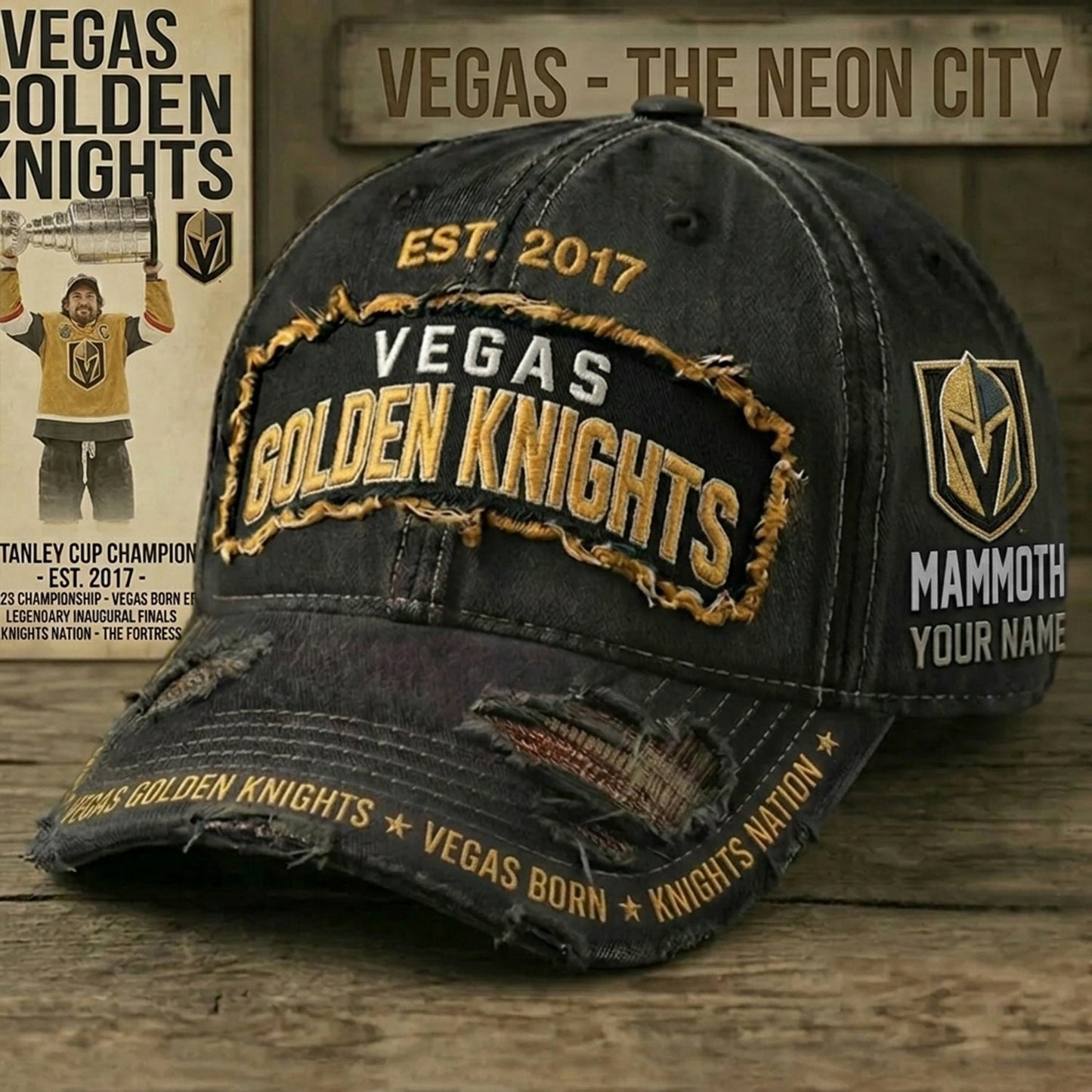 PREMIUM NHL X VGK Denim Washed Custom Name HAT NDT NHM 050526