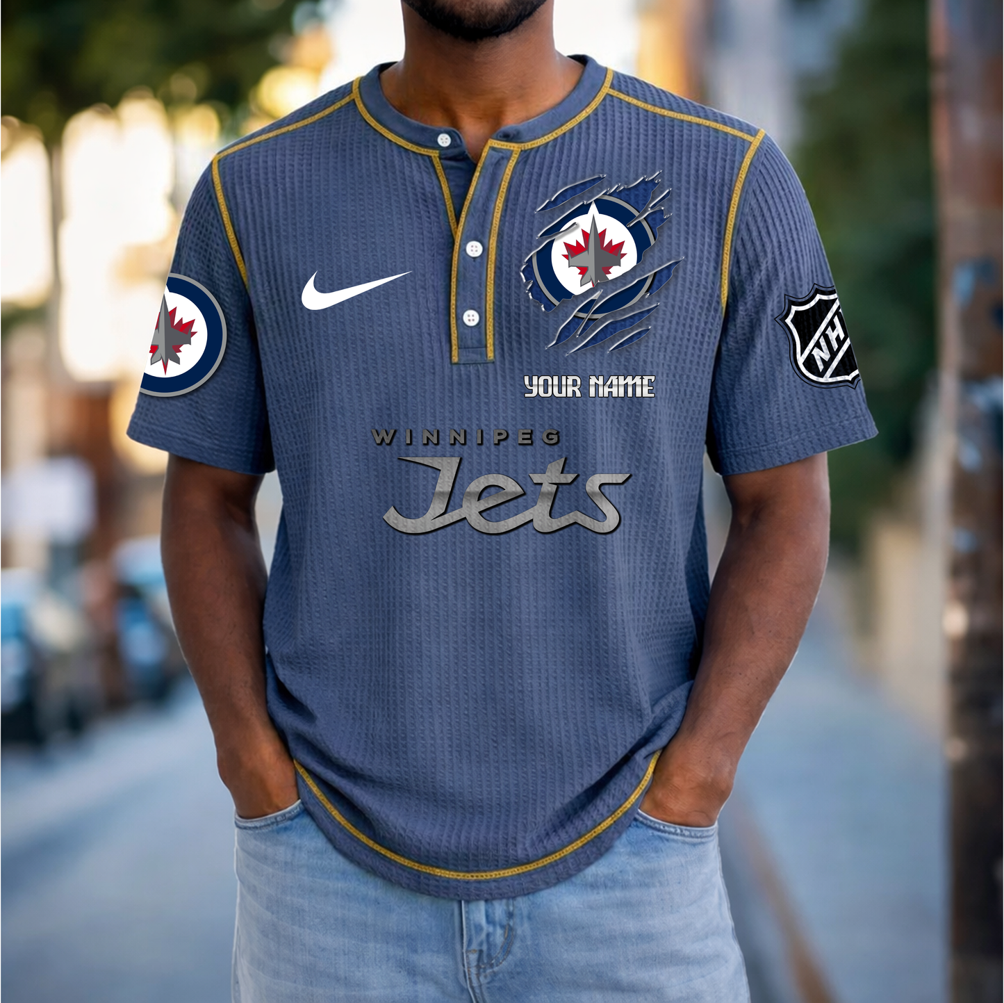 PREMIUM NHL X WJ Crew neck button Henry Shirt Limited Editions NDT VHM 20426