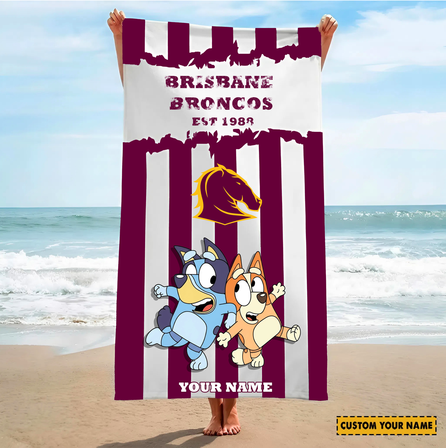 PREMIUM NRL X BB BLUEY&BINGO  Beach Towel Personalized NDT VHM 280326
