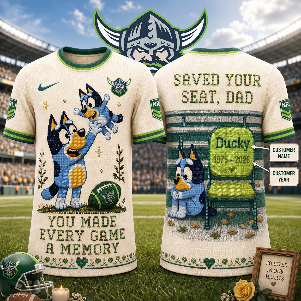 PREMIUM NRL X CR Custom 3D BLUEY Faux-Stitch Dad Memorial Shirt NDT NTN 220526
