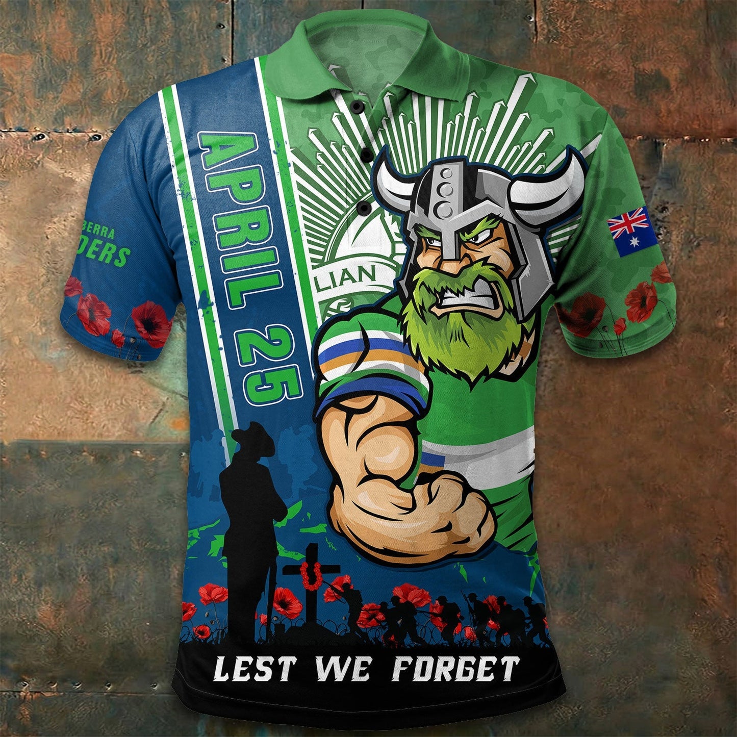 PREMIUM NRL X CR Polo Shirt Anzac Day Lest We Forget Strong Fighting NDT LVH