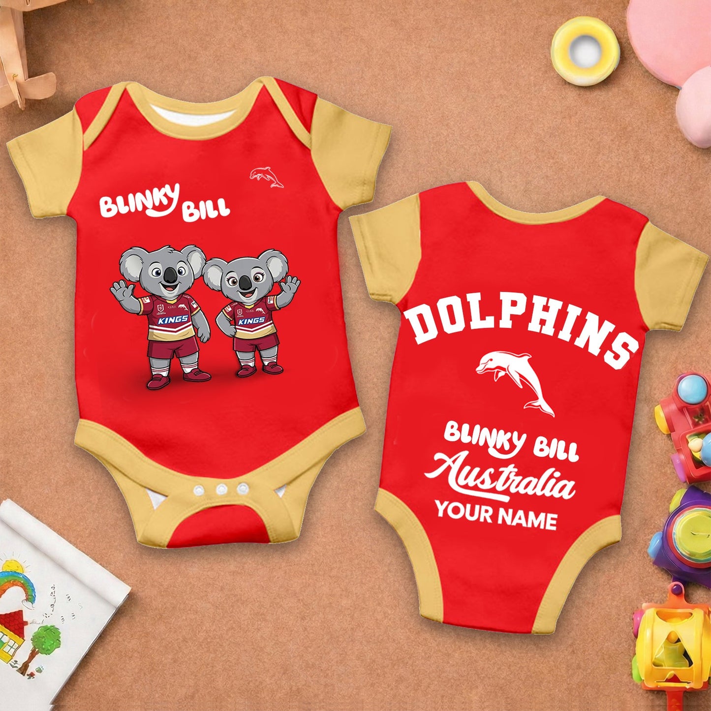 PREMIUM NRL X DOL BLINKY BILL Baby Romper Custom Name For Kids NDT LVH 130426 1