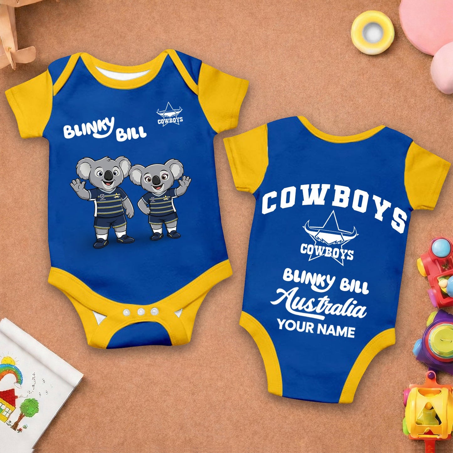 PREMIUM NRL X NQC BLINKY BILL Baby Romper Custom Name For Kids NDT LVH 130426 1
