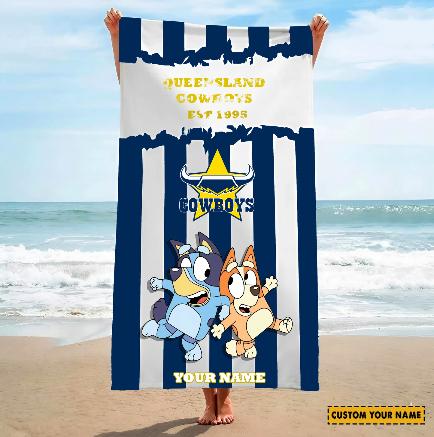 PREMIUM NRL X NQC BLUEY&BINGO  Beach Towel Personalized NDT VHM 280326