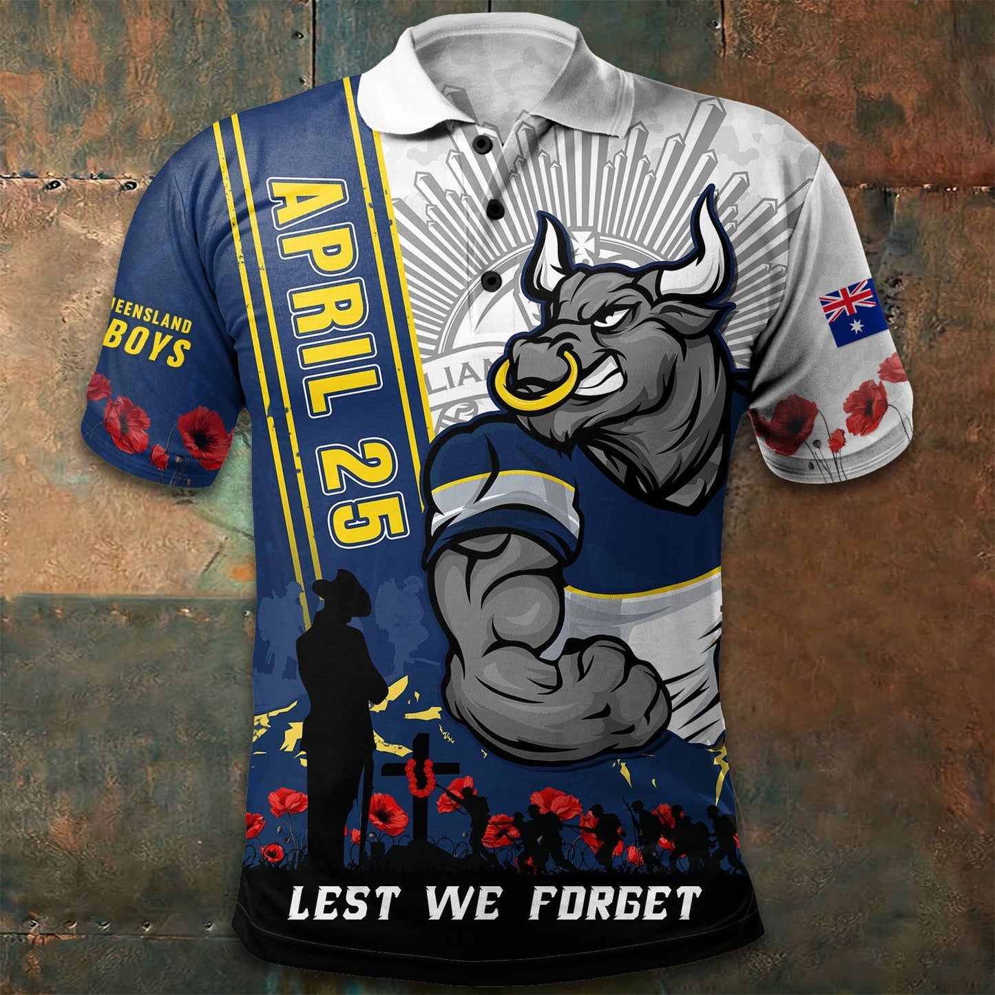 PREMIUM NRL X NQC Polo Shirt Anzac Day Lest We Forget Strong Fighting NDT LVH